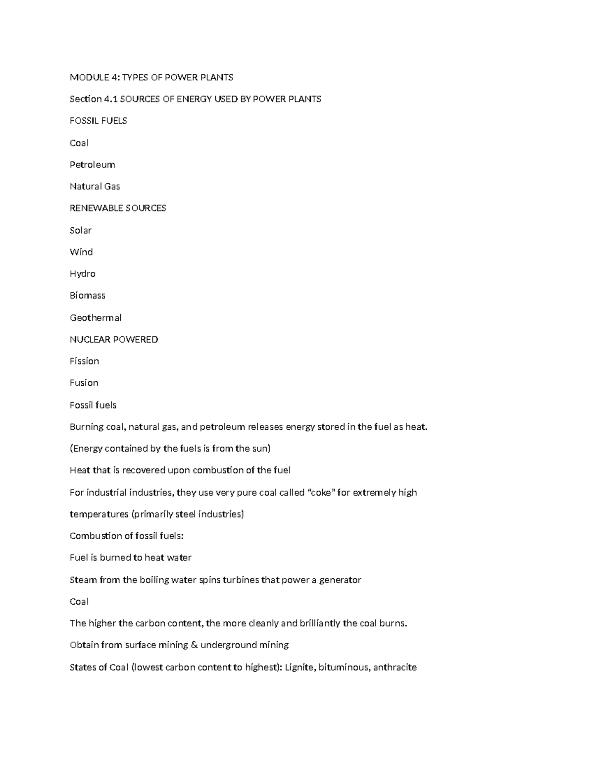 Module-4 - MODULE 4: TYPES OF POWER PLANTS Section 4 SOURCES OF ENERGY ...
