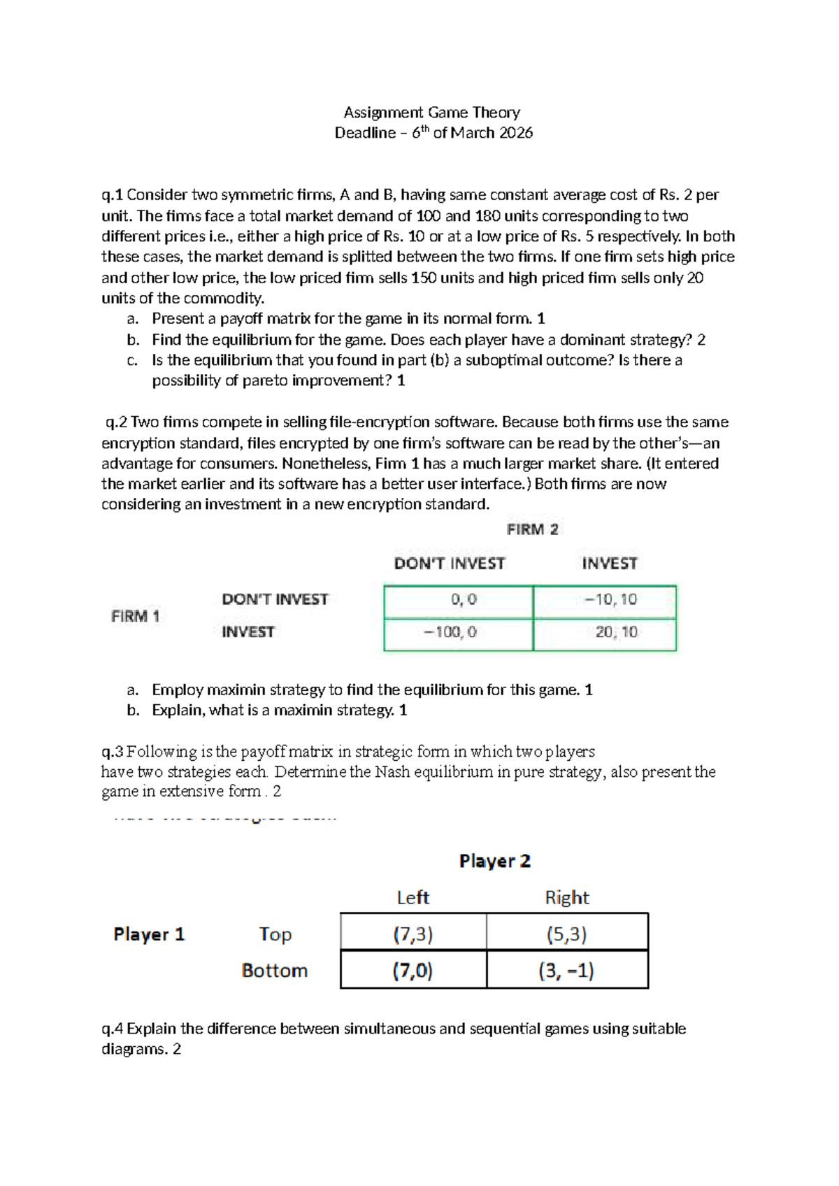 Game Theory Assignment: Analysis and Equilibrium Strategies - Studocu