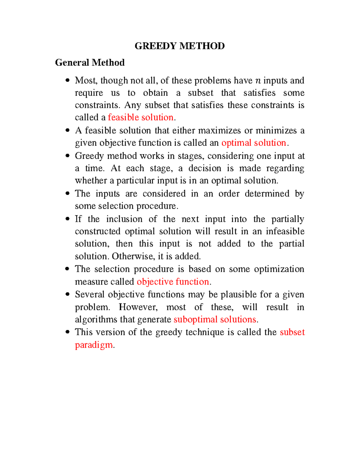 Greedy Method - GREEDY METHOD General Method Most, though not all, of ...