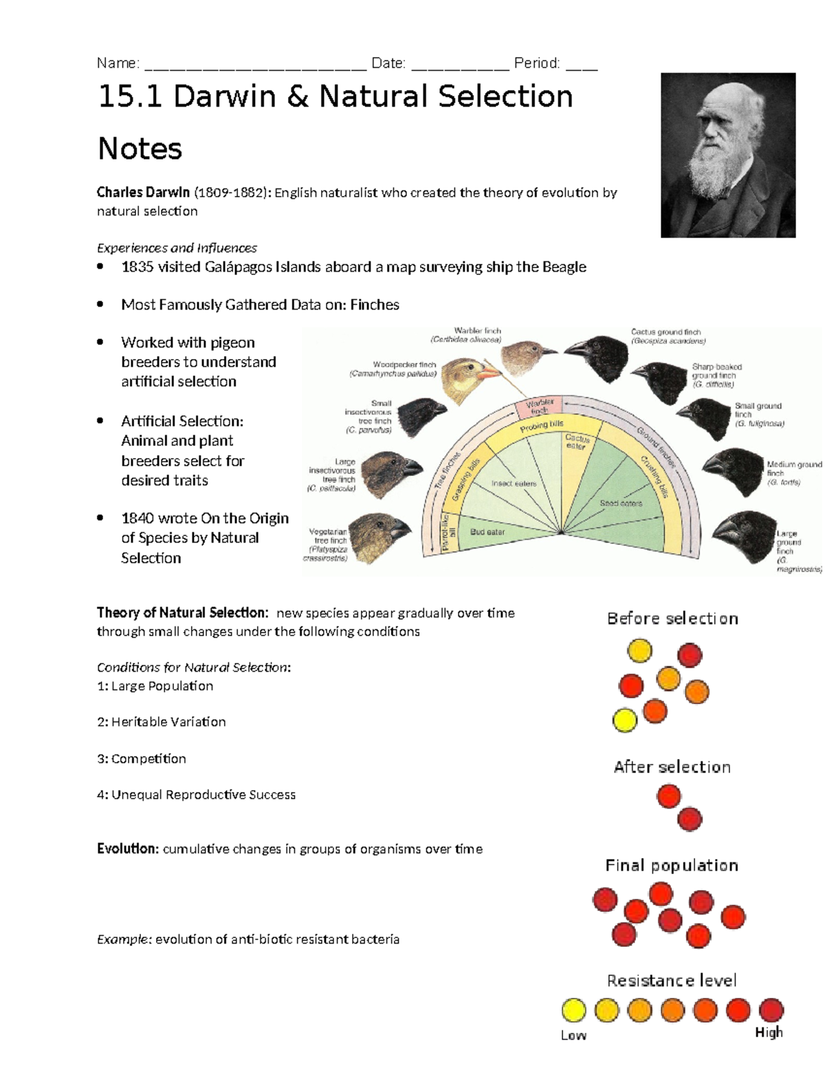 Darwin & Natural Selection Lecture Notes (Bio 101) - Name ...