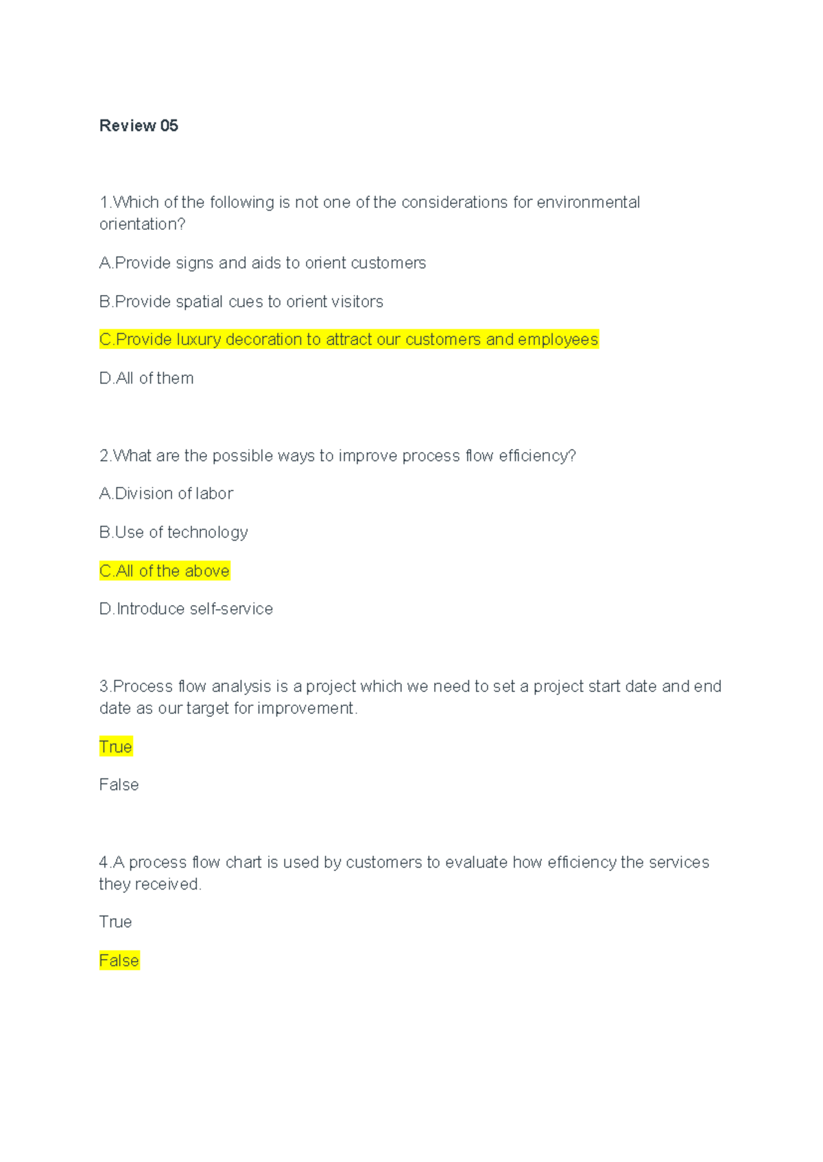 OM Review Questions: Process Flow, Service Site Selection & Forecasting ...