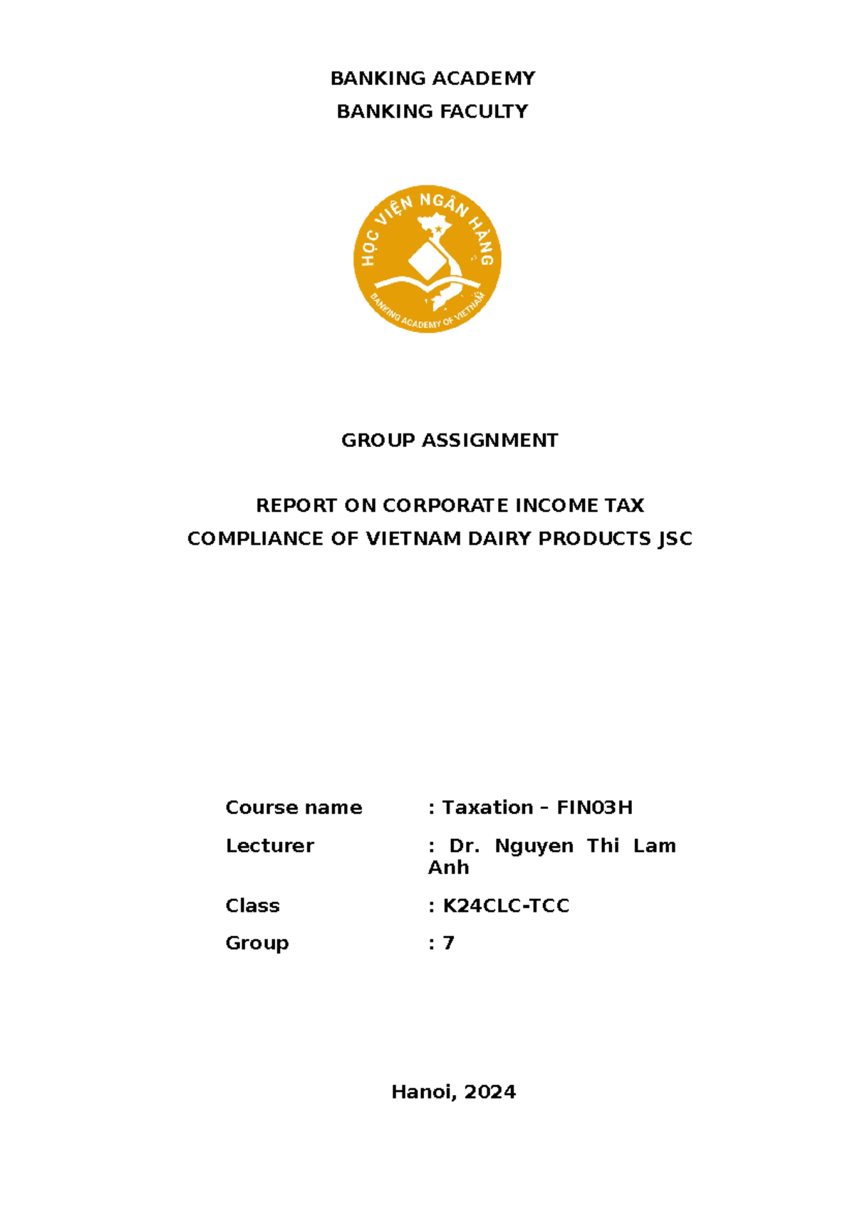 Final Report on Corporate Income Tax Compliance - Taxation FIN03H - Document Preview
