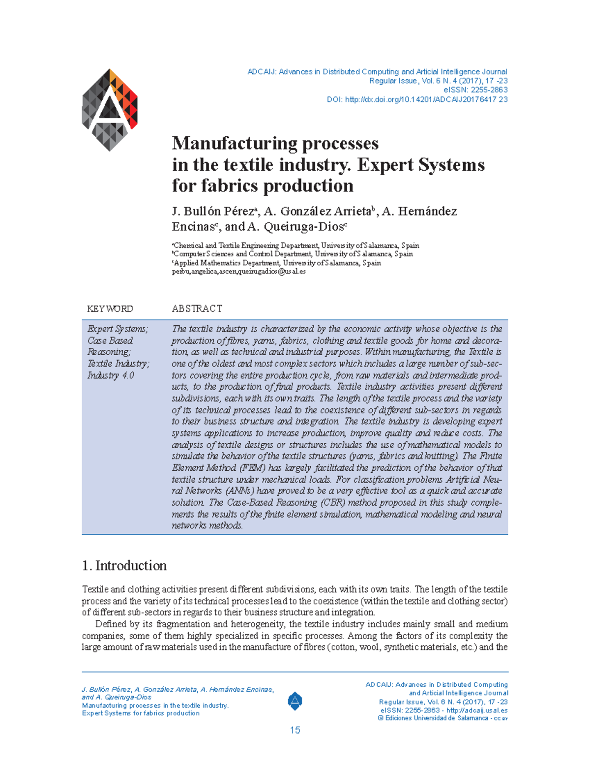 Manufacturing processes in the textile industry Ex - J. Bullón Pérez, A ...