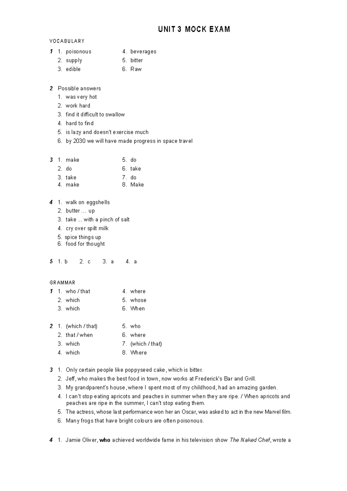 UNIT 3 MOCK EXAM VOCABULARY & GRAMMAR REVIEW - Studocu