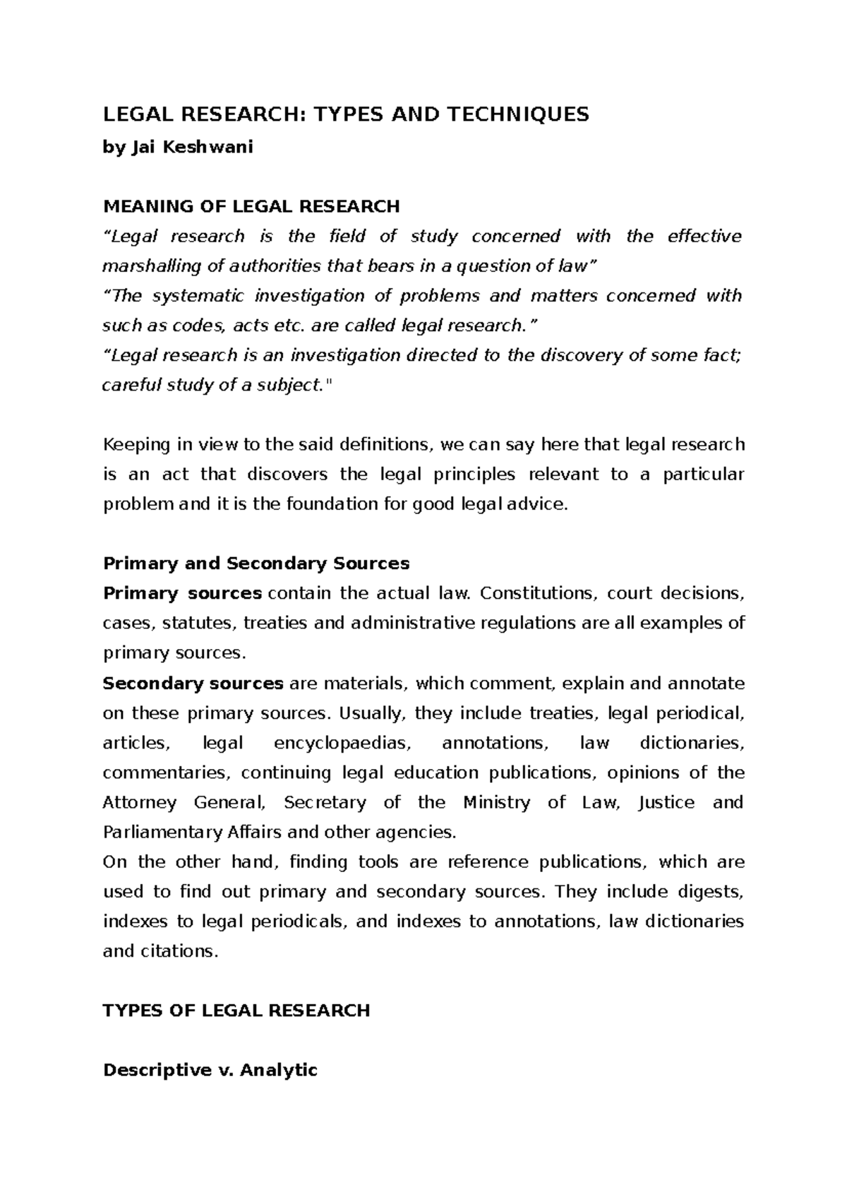 Legal Research Techniques: Insights on Types & Methodologies - Document Preview