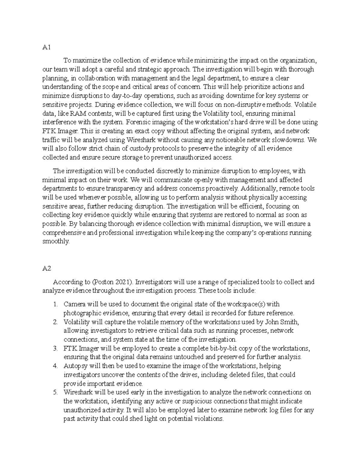 D431 Task 1 - Evidence Collection Strategy for Minimal Disruption - Studocu
