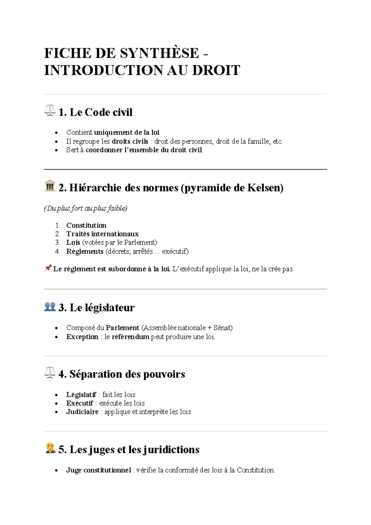 FICHE DE SYNTHÈSE CM 1 - INTRODUCTION AU DROIT 1 - Studocu