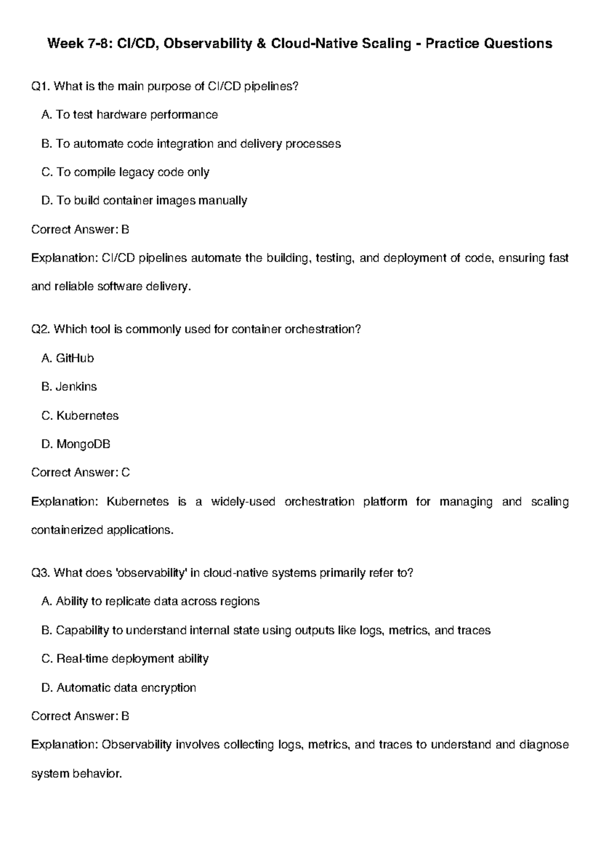 Week 7-8 Observability Scaling MCQs Practice Questions - Studocu