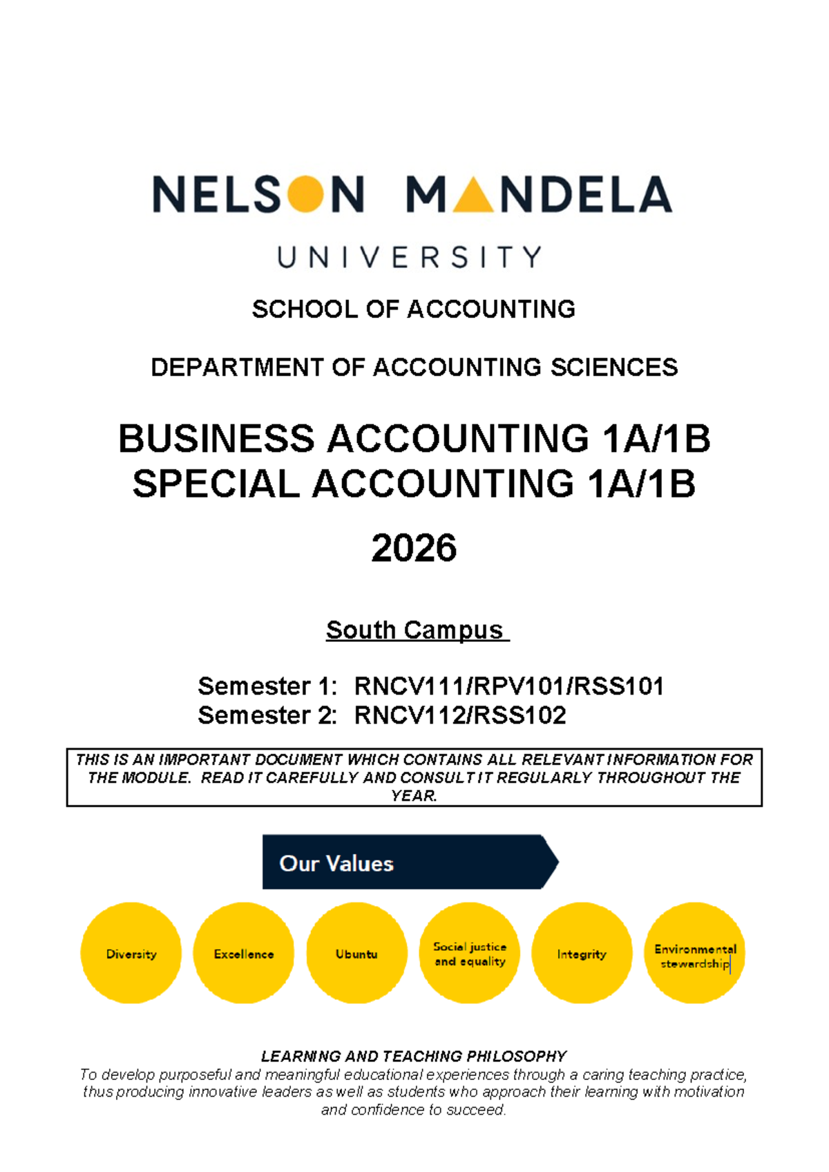 RNCV111 Business Accounting 1A Module Guide 2026 - Studocu