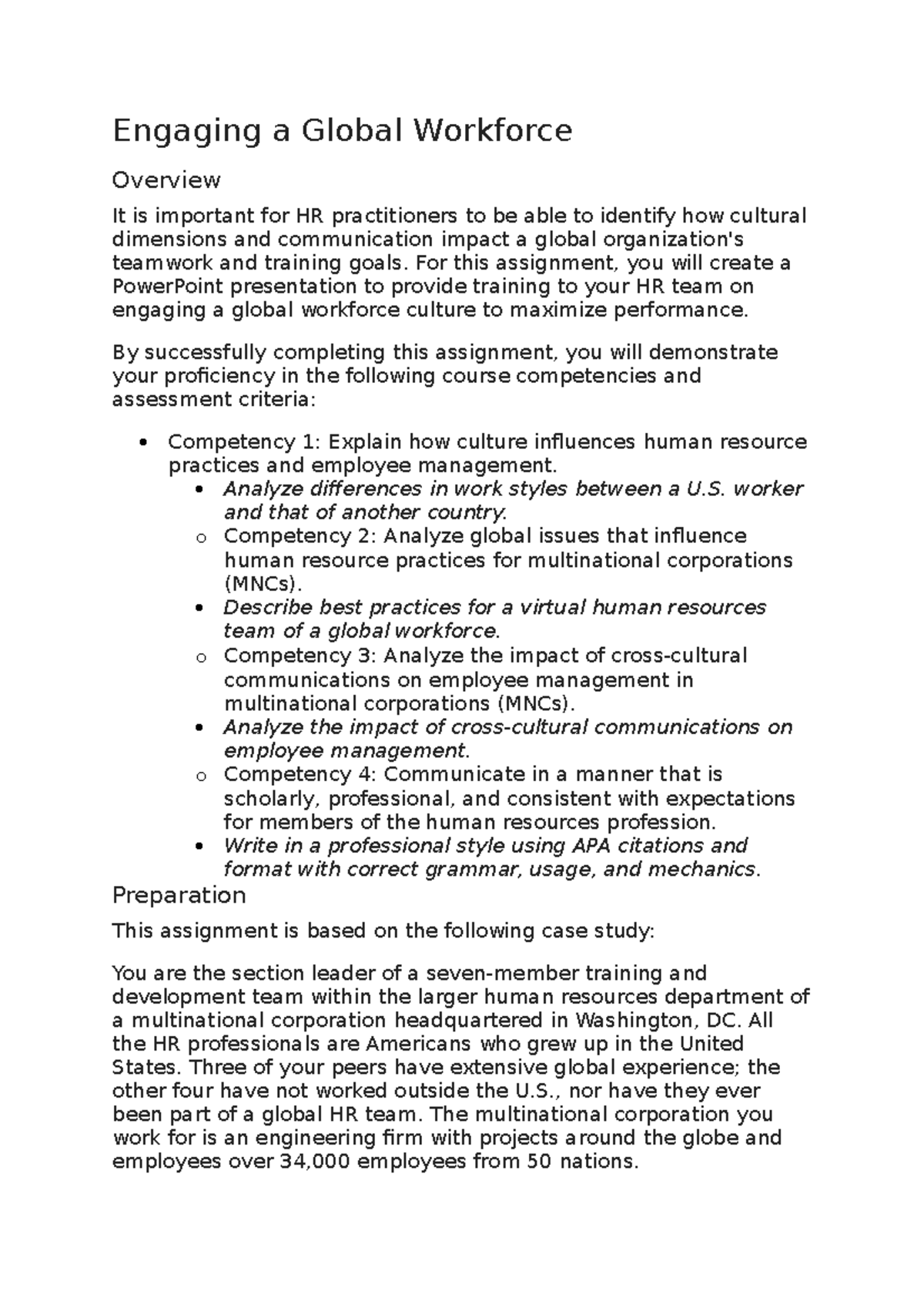 Engaging a Global Workforce: Unit 9 Assignment 1 BUS 4048 - Studocu