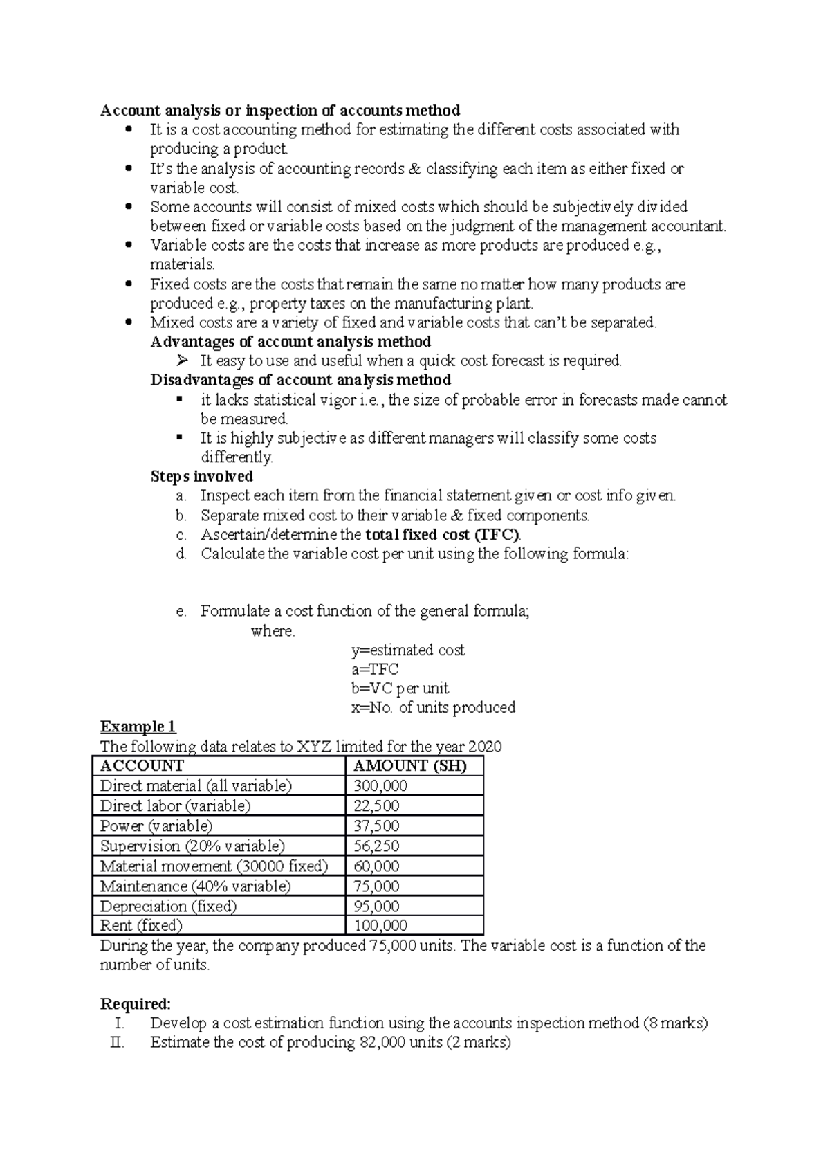 Finding COST Estimation via Accounts Inspection Method (ACCT 101) - Studocu