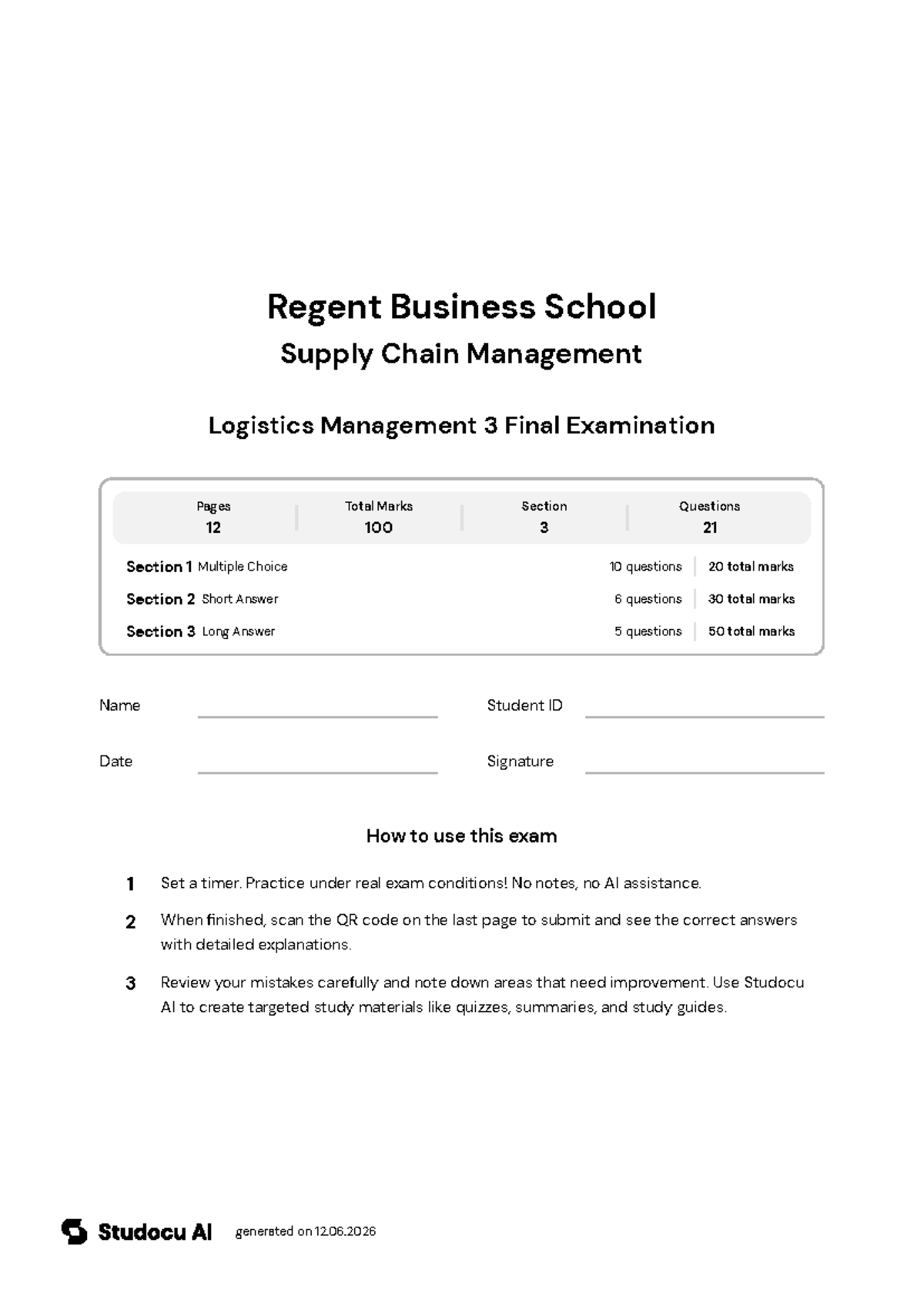 Logistics Management 3 Final Exam - Studocu
