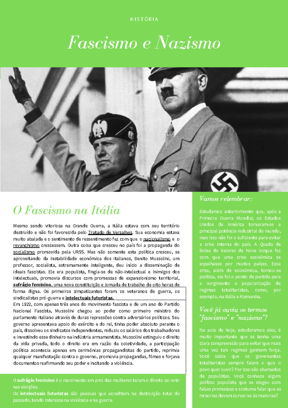 HISTÓRIA: Fascismo e Nazismo - Análise do Fascismo na Itália e Nazismo ...