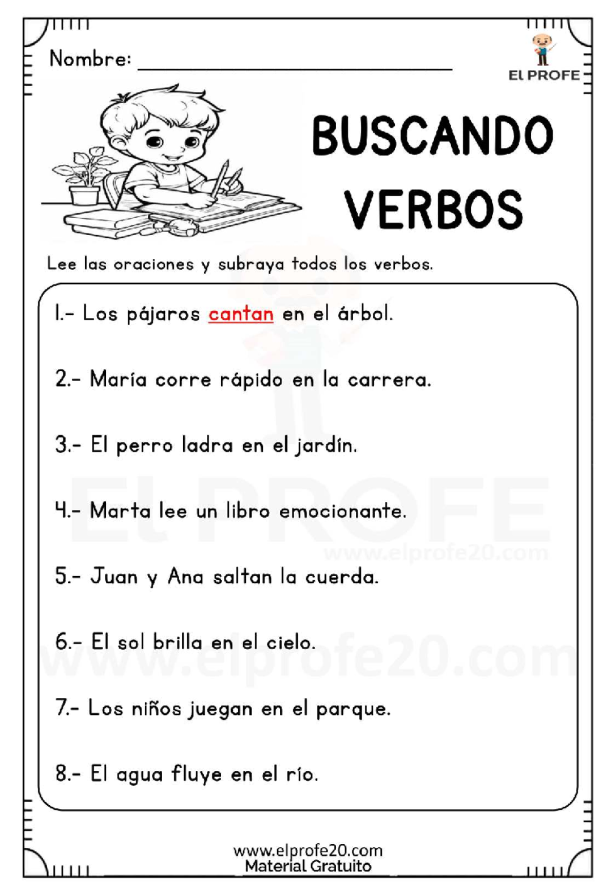 Fichas de Ejercicios: Buscando Verbos - El Profe 20 - Studocu