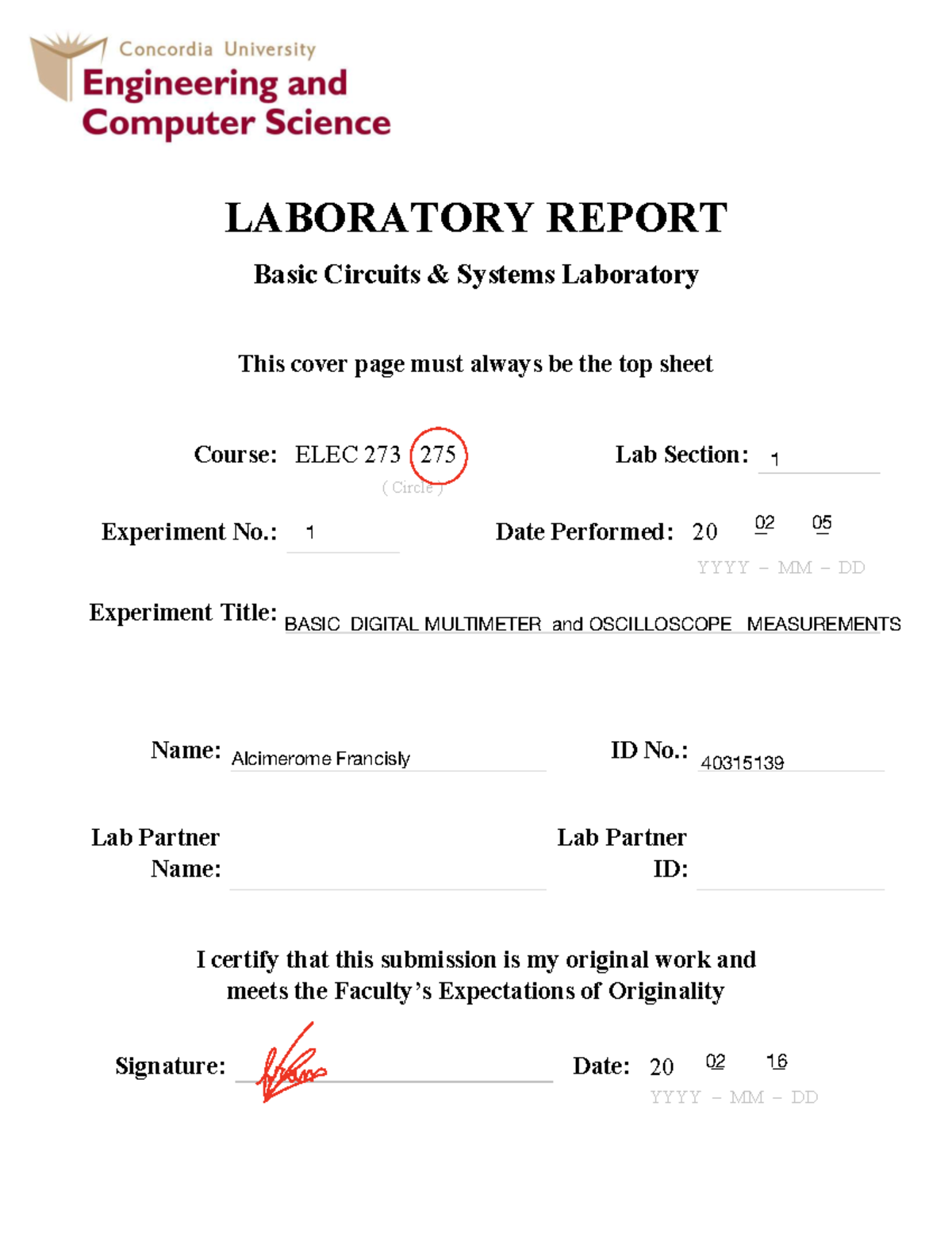 Lab Report 1: Basic Circuits Measurements in ELEC 273/275 - Studocu