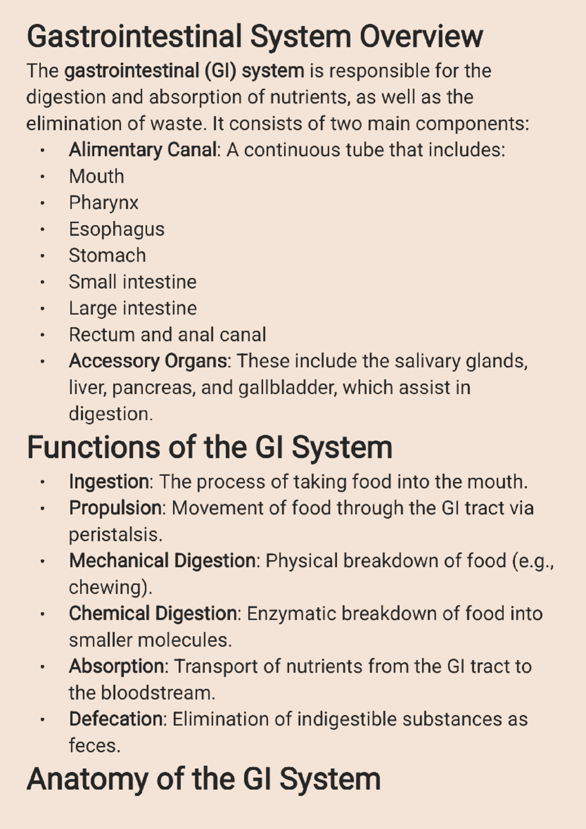 Gastro 250304 023208 - good luck - Gastrointestinal System Overview The ...
