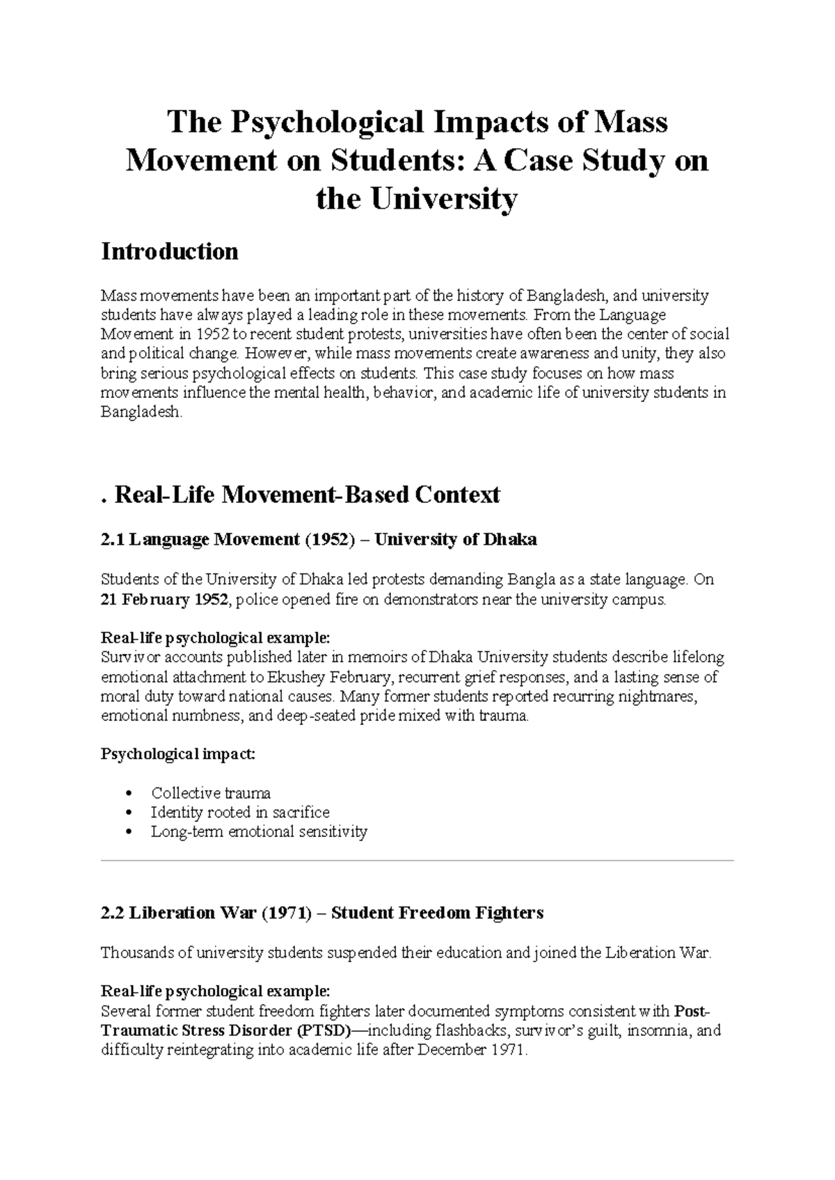 Psychological Effects of Mass Movements on Students: A Case Study - Studocu