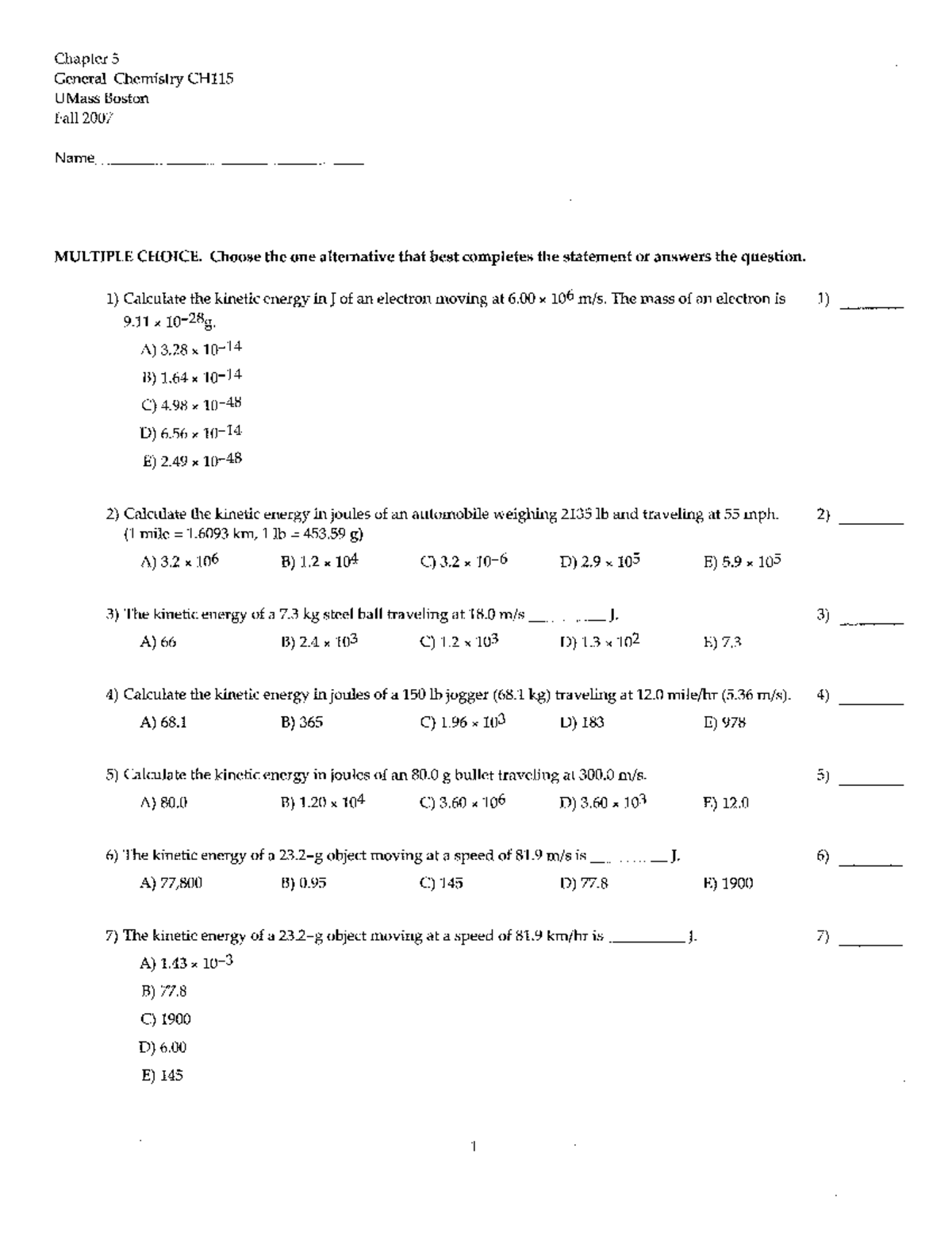 Chapter 5 - Chapter 5 General Chemistry CH115 UMass Boston Fall 2007 ...