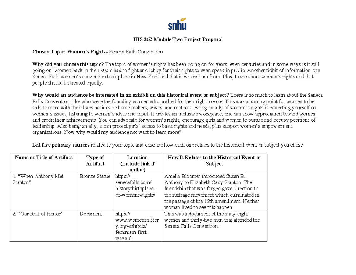 His 262 Module Two Project Proposal 7 14 - HIS 262 Module Two Project ...
