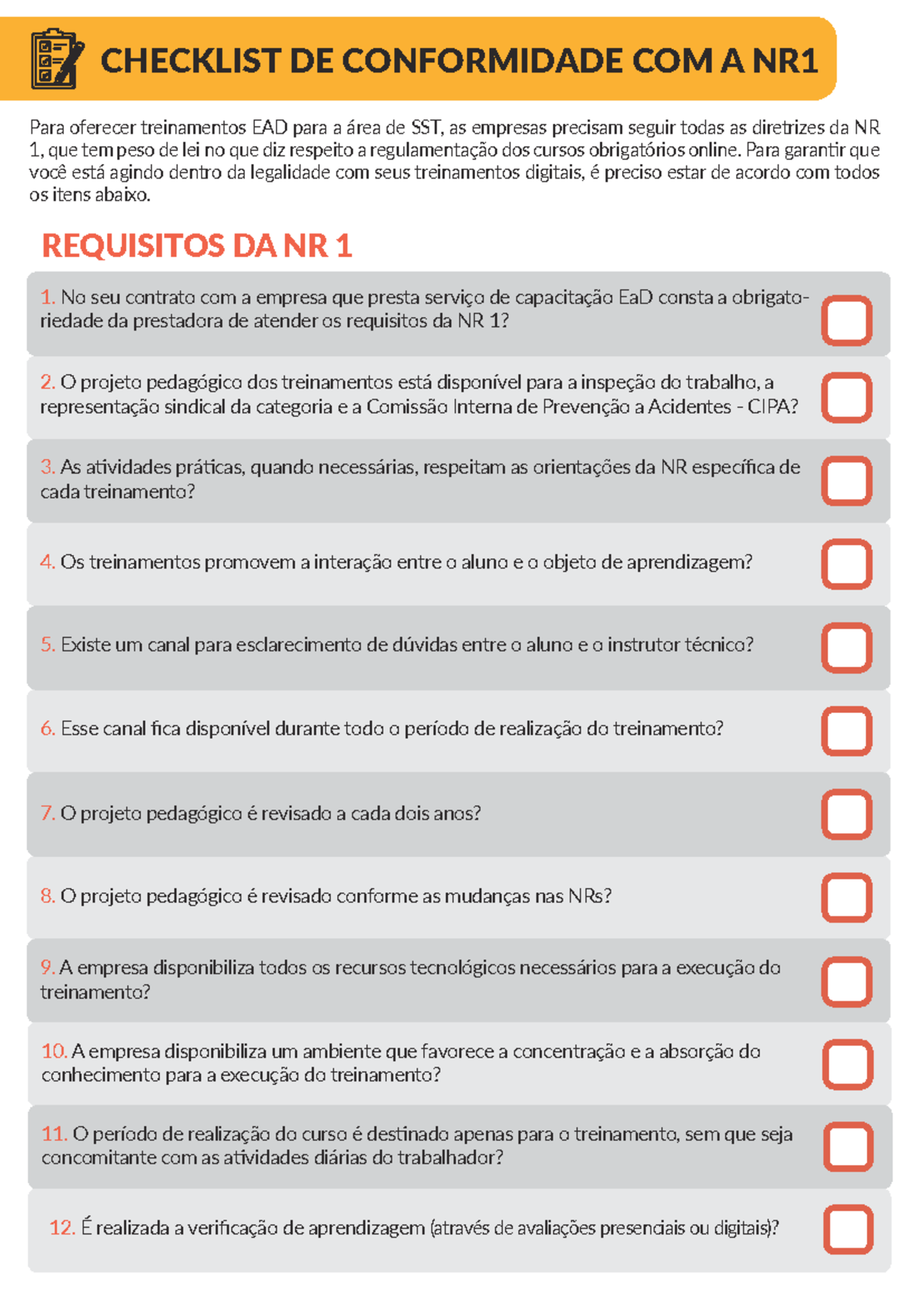 Checklist de Conformidade com a NR1 para Treinamentos EAD em SST - Studocu