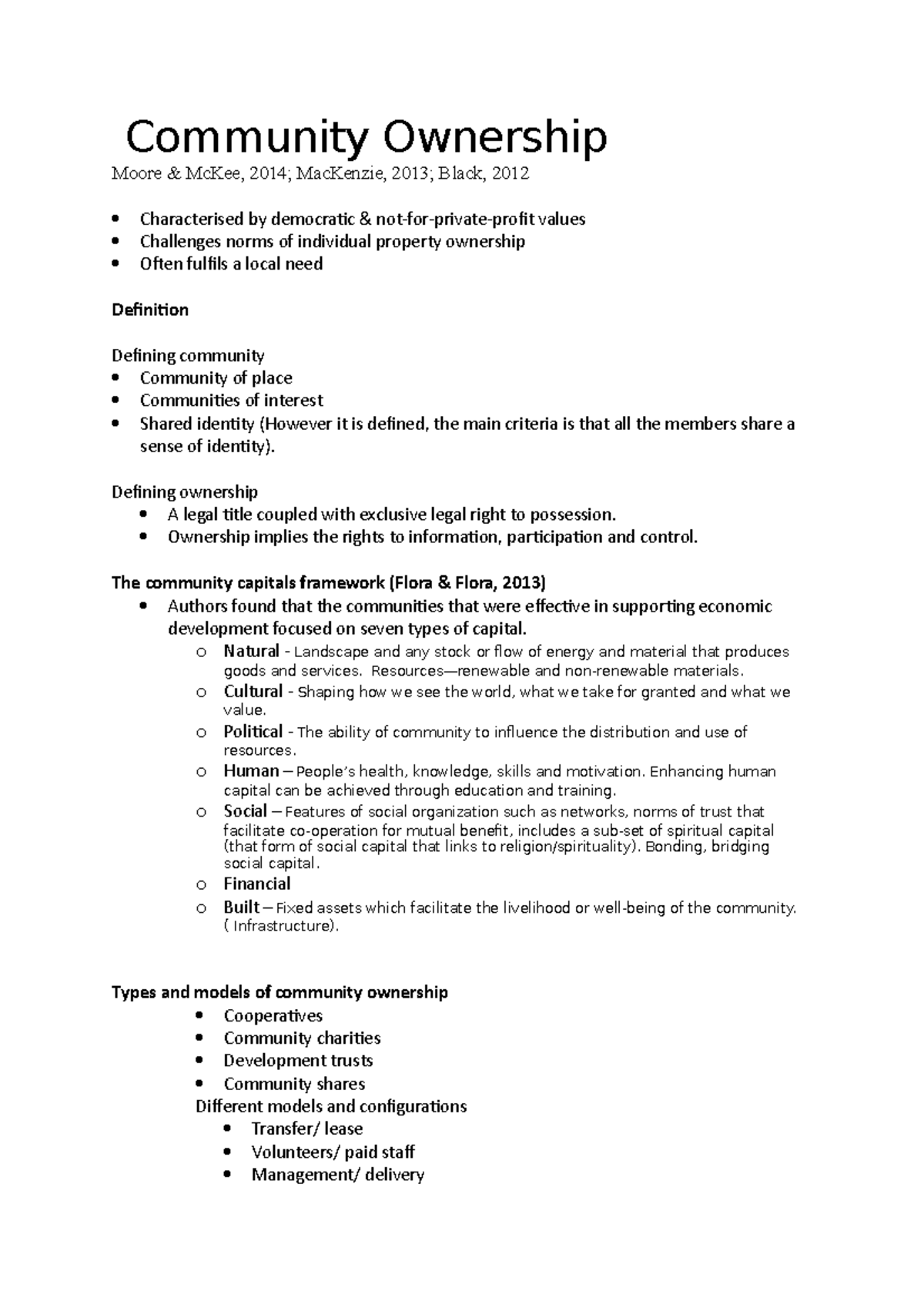 Community ownership - Lecture notes - Community Ownership Moore & McKee ...