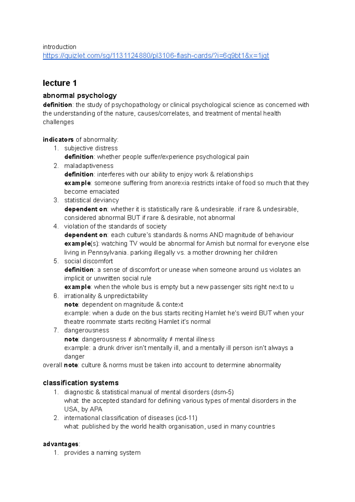 PL3106 Midterm Summary: Understanding Abnormal Psychology Concepts ...