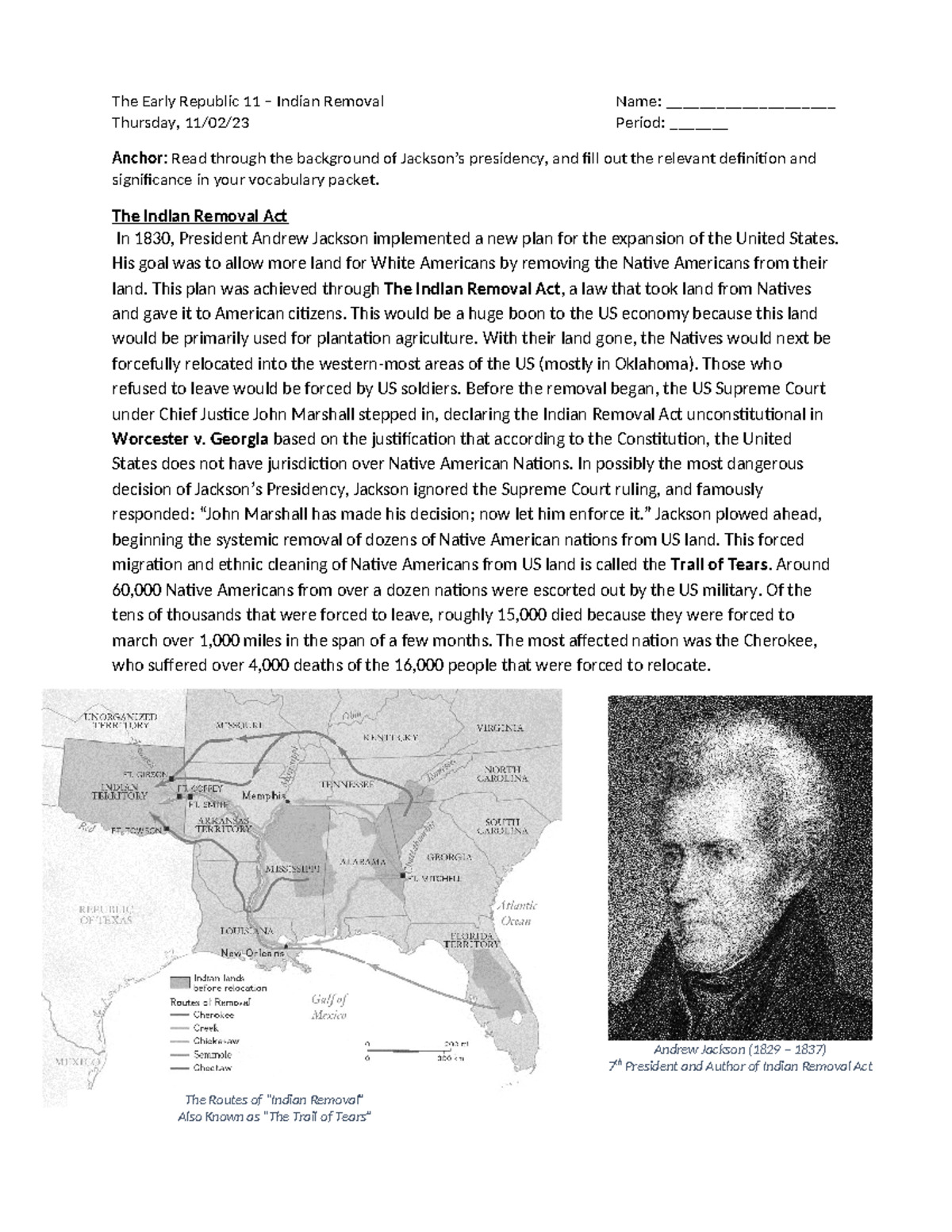 The Early Republic 11 - Analysis of Indian Removal Act by Andrew ...