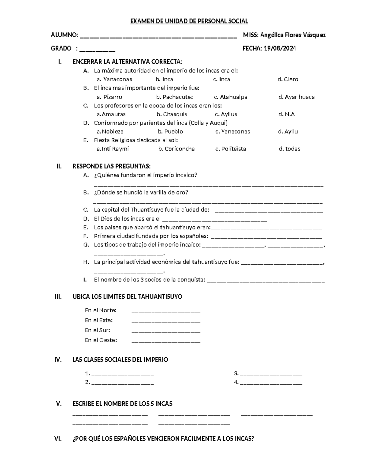 Examen de Unidad de Personal Social - HOLA (Grado y Fecha) - Studocu