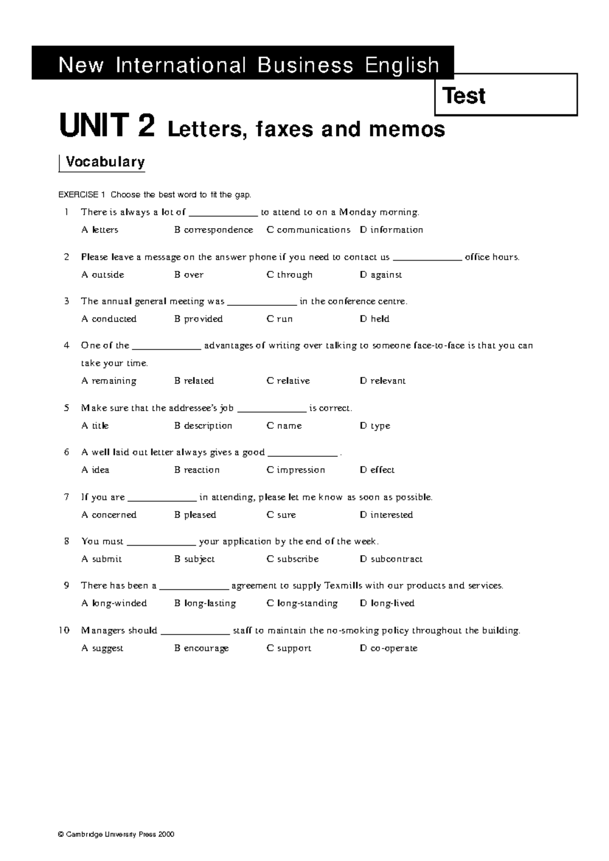 Test Unit 2 - Vocabulary and Reading Exercises in English - Studocu