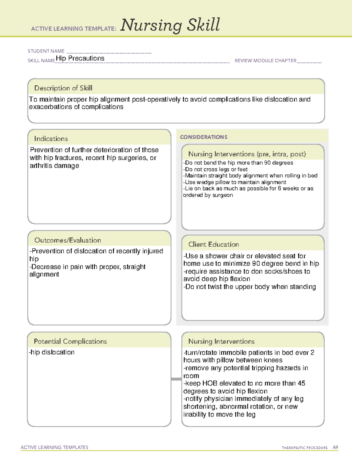 ATINursing+Skill+Hip+Precautions+Active+Learning+Template - Studocu