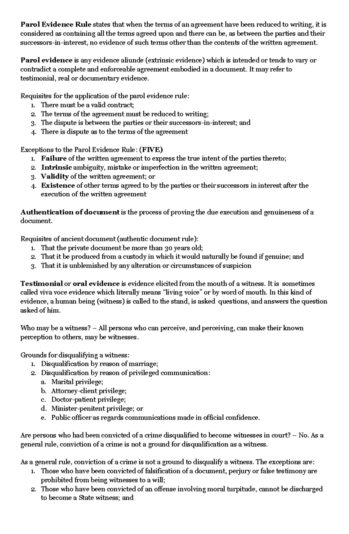 Evidence Lecture: Rules of Court (128-134) and Parol Evidence Rules ...