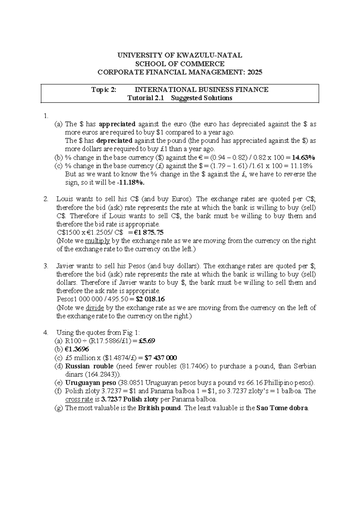 Corporate Financial Management: Tutorial 2.1 Solutions - 2025 - Studocu