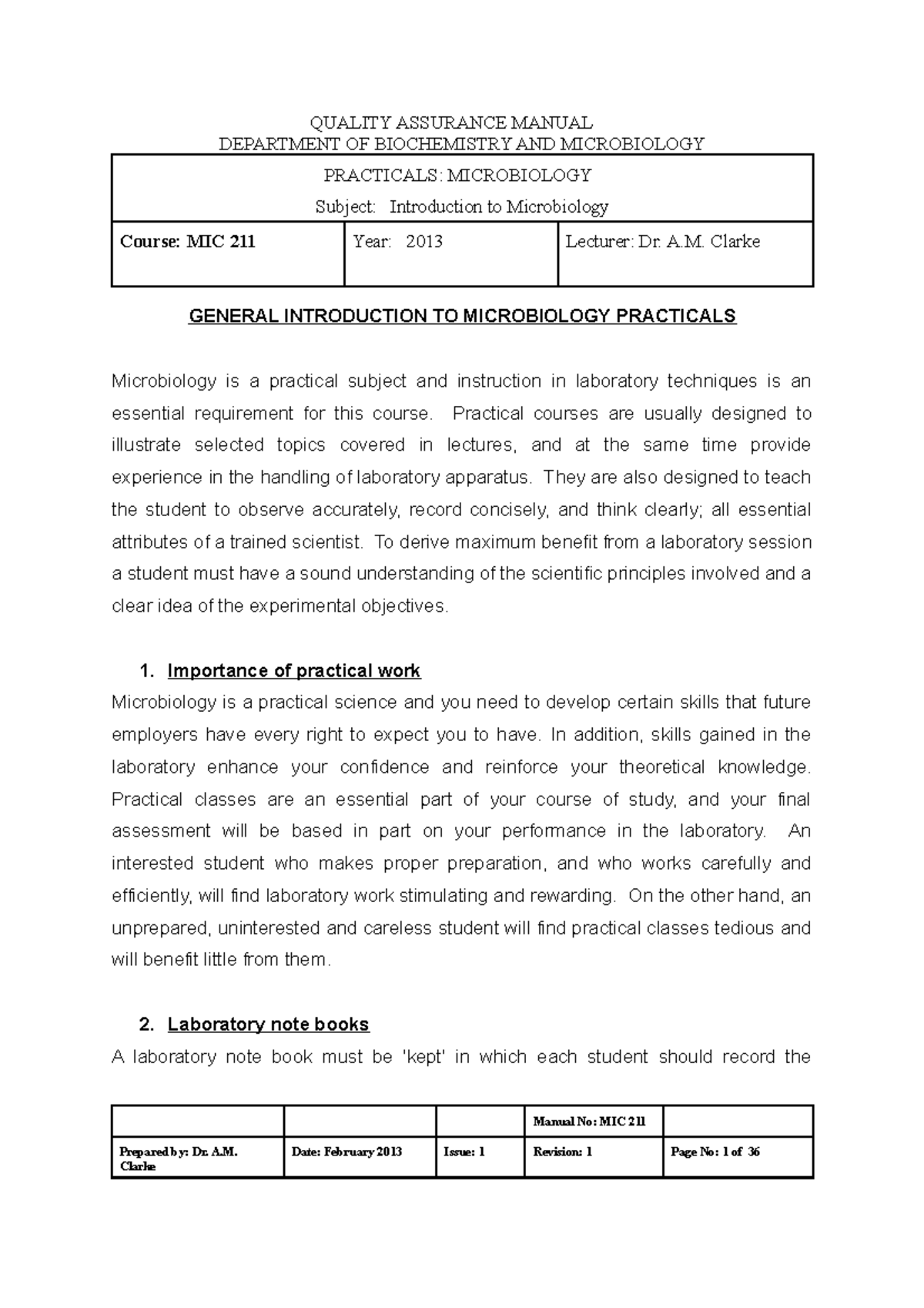 MIC 211 Practical Manual: Microbiology Techniques and Protocols - Studocu