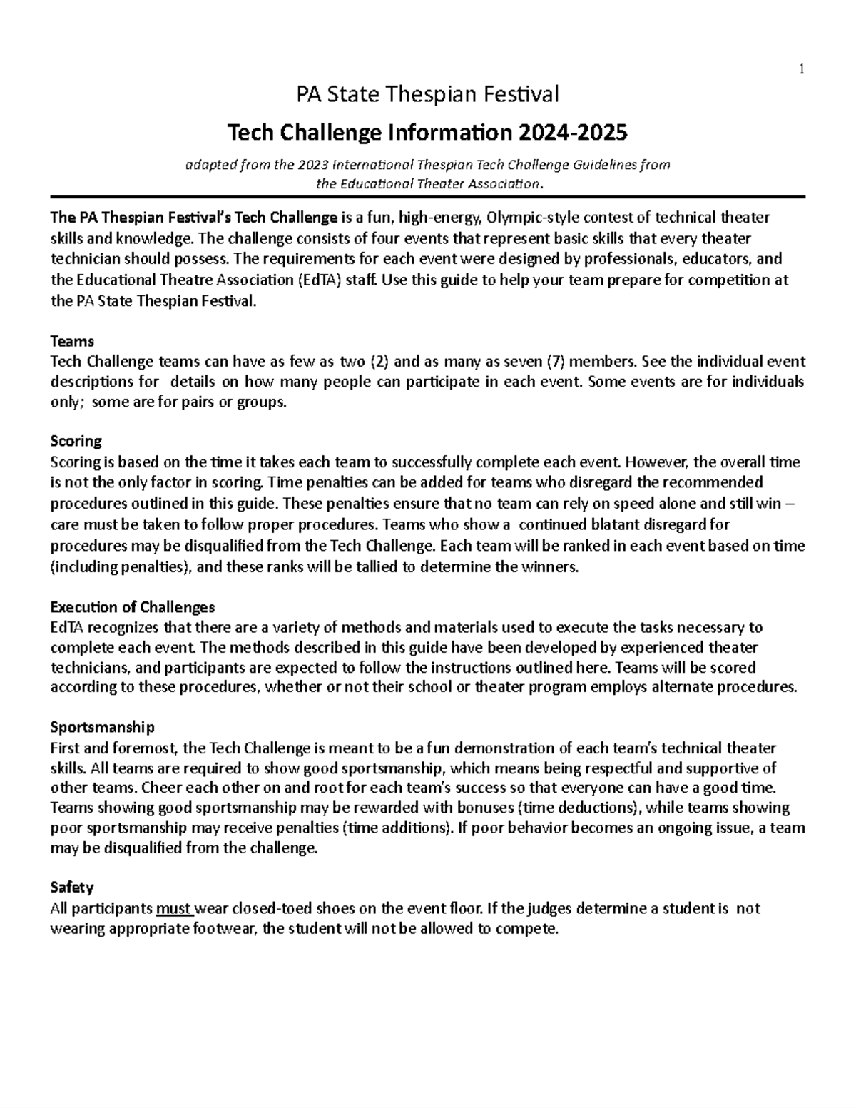 2024-25 PA Tech Challenge Guide for Theater Competition - Studocu