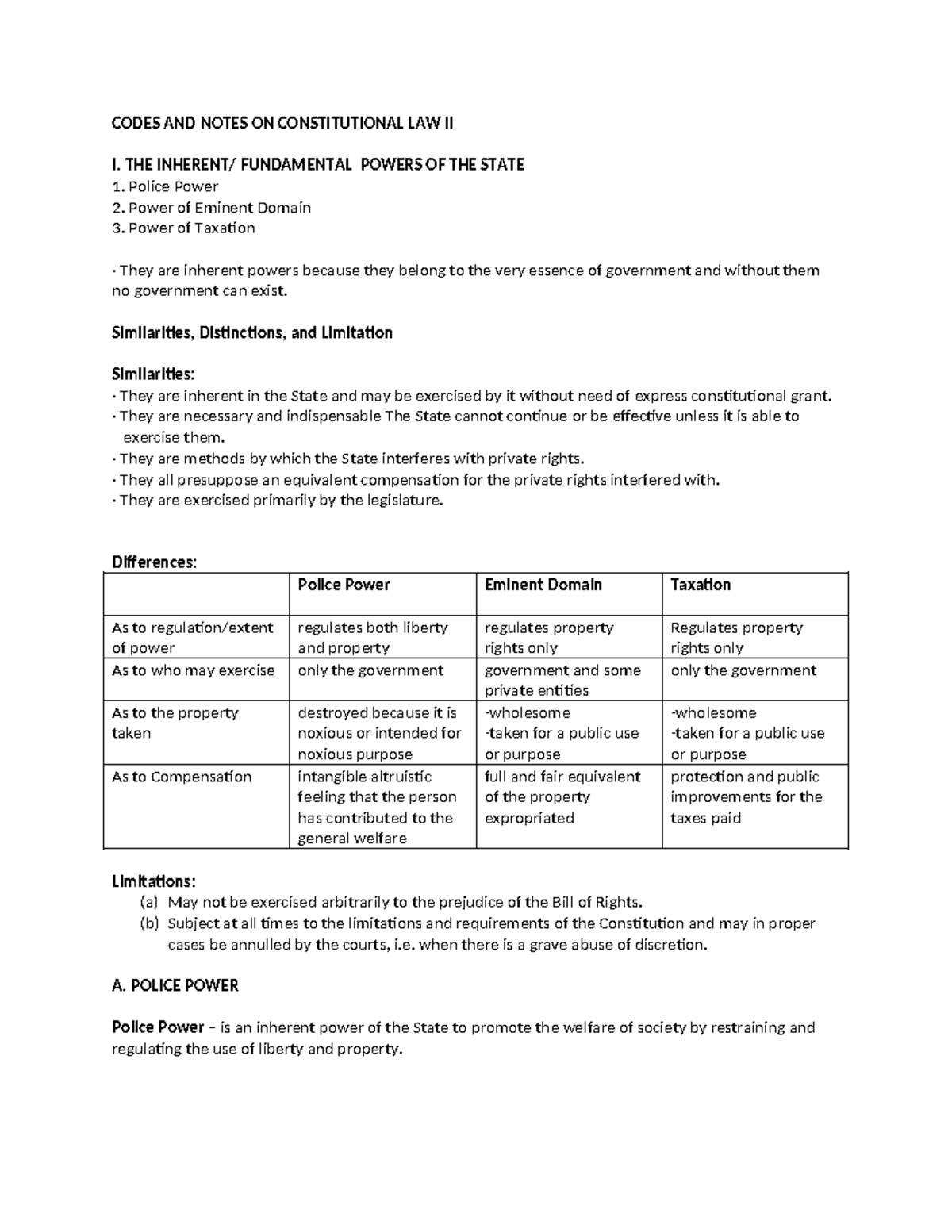 Constitutional Law II: Essential Codes and Notes on State Powers and ...