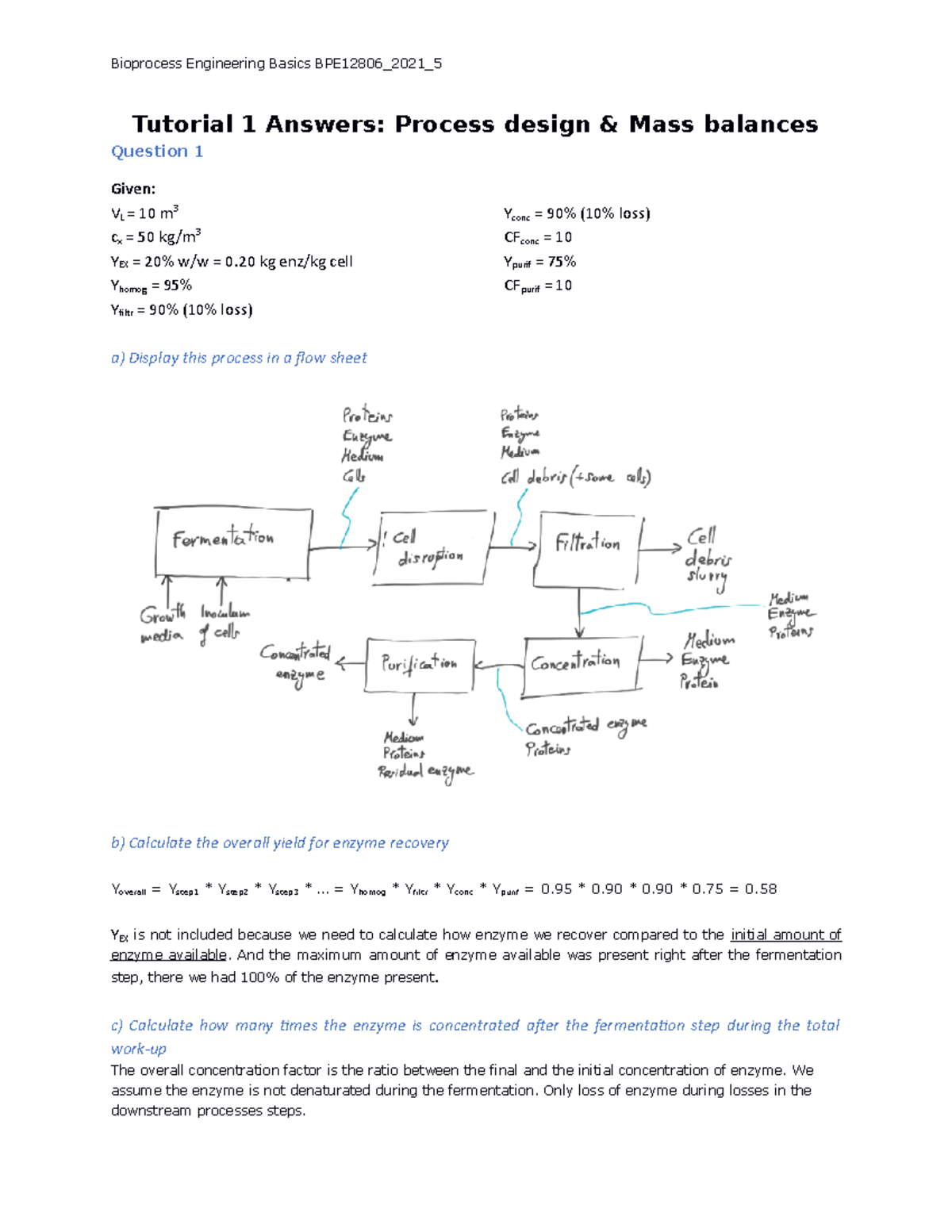 Tutorial 1 Full Answers: Process Design & Mass Balances Concepts ...