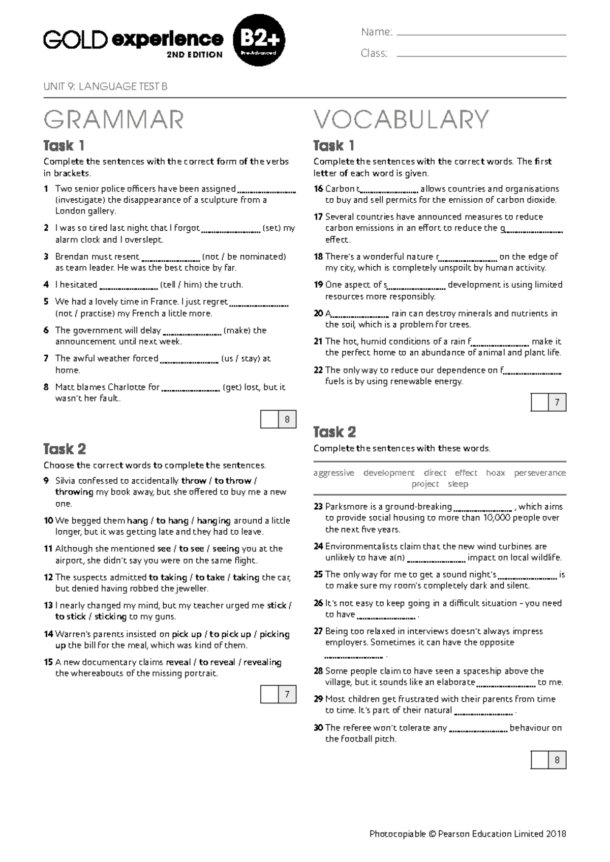 Unit 9 Test B: Language Grammar & Vocabulary Exercises - Studeersnel