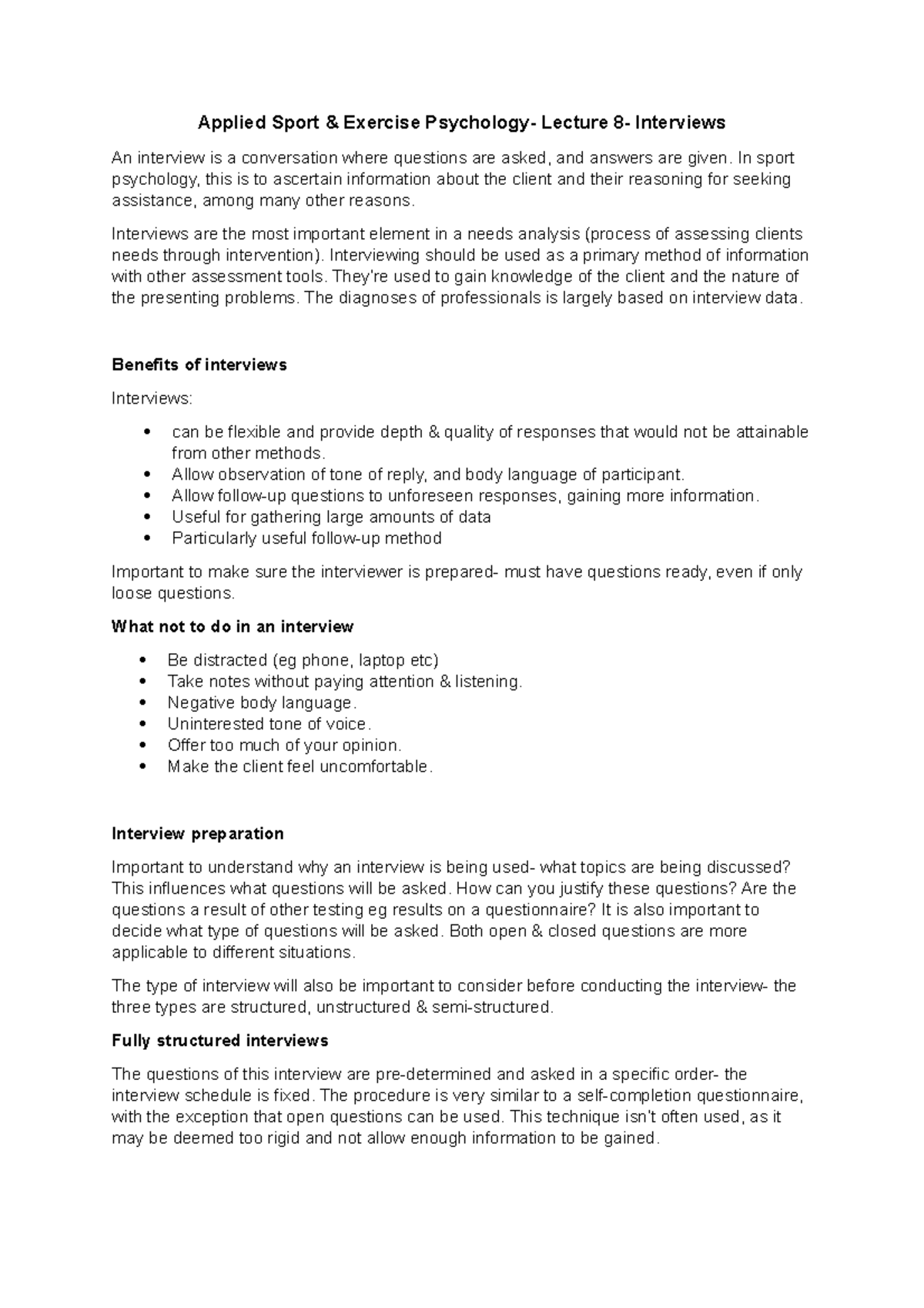 Psychology 8: Insights into Conducting Effective Interviews - Studocu