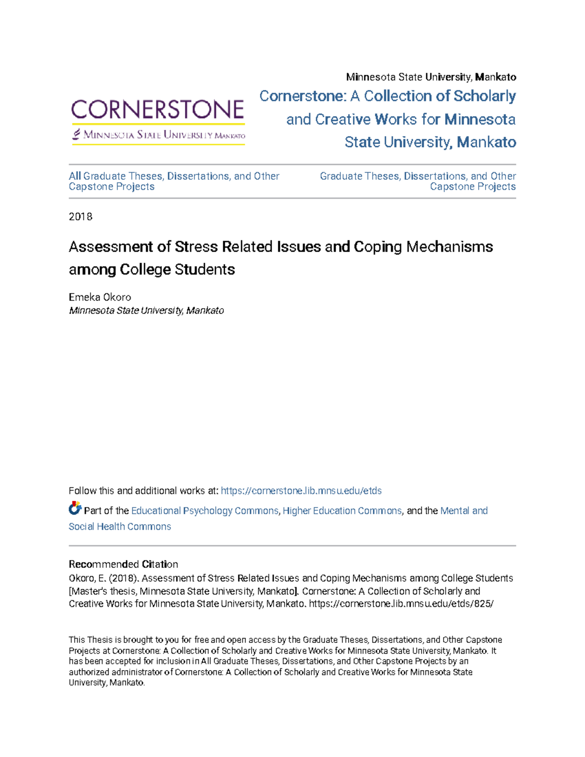 Assessment of Stress Issues & Coping Mechanisms Among College Students ...