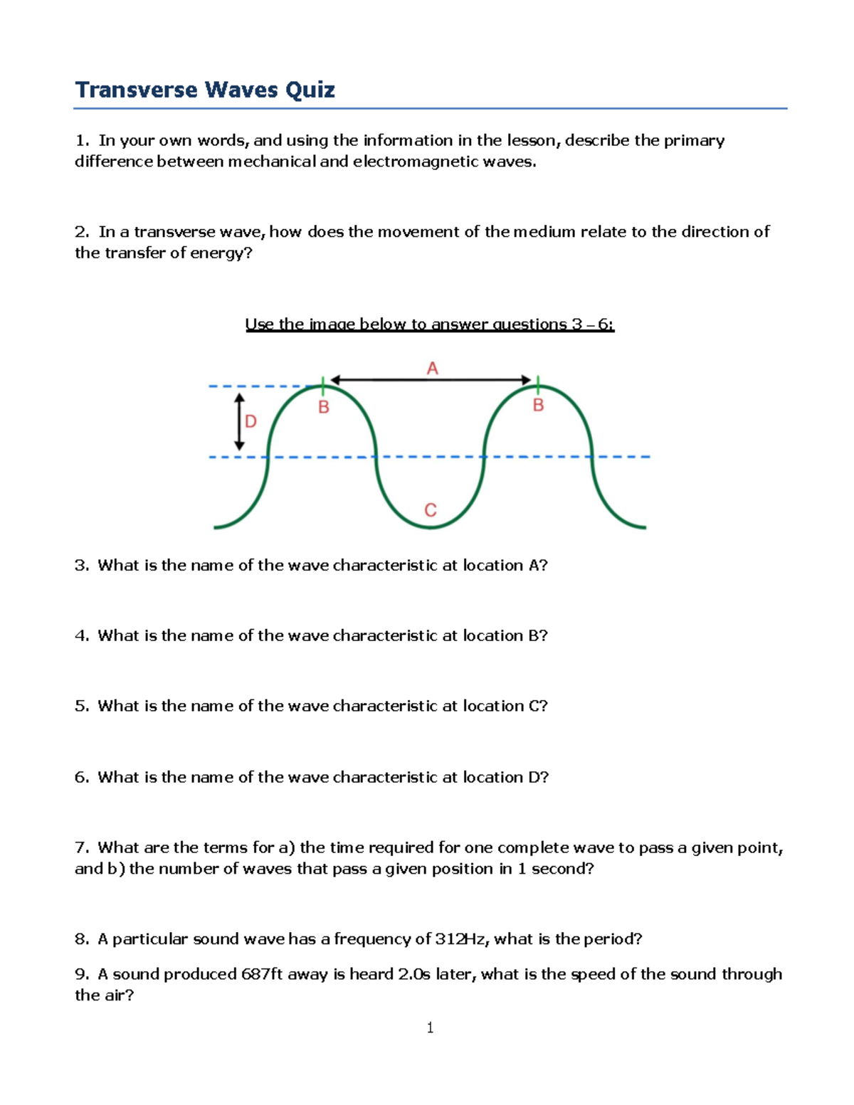 Transverse waves quiz - Practice physics - 1 Transverse Waves Quiz In ...