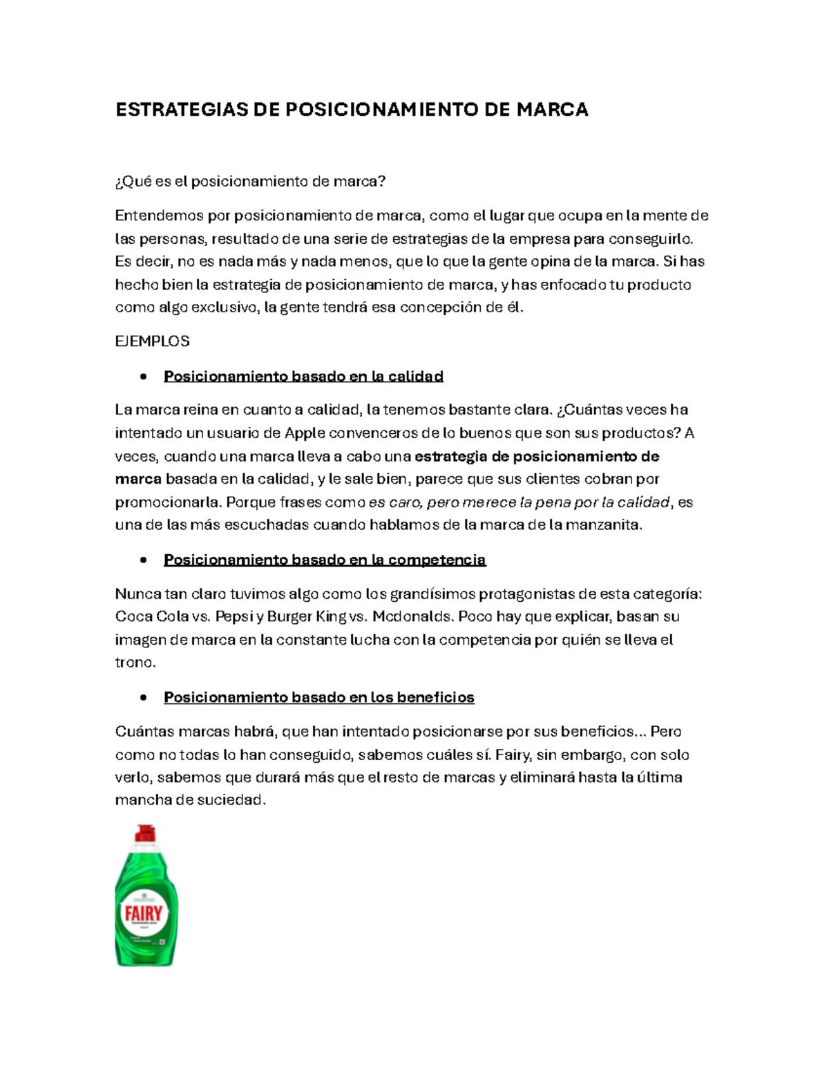 CAP 4: Estrategias de Posicionamiento de Marca y Ejemplos - Studocu