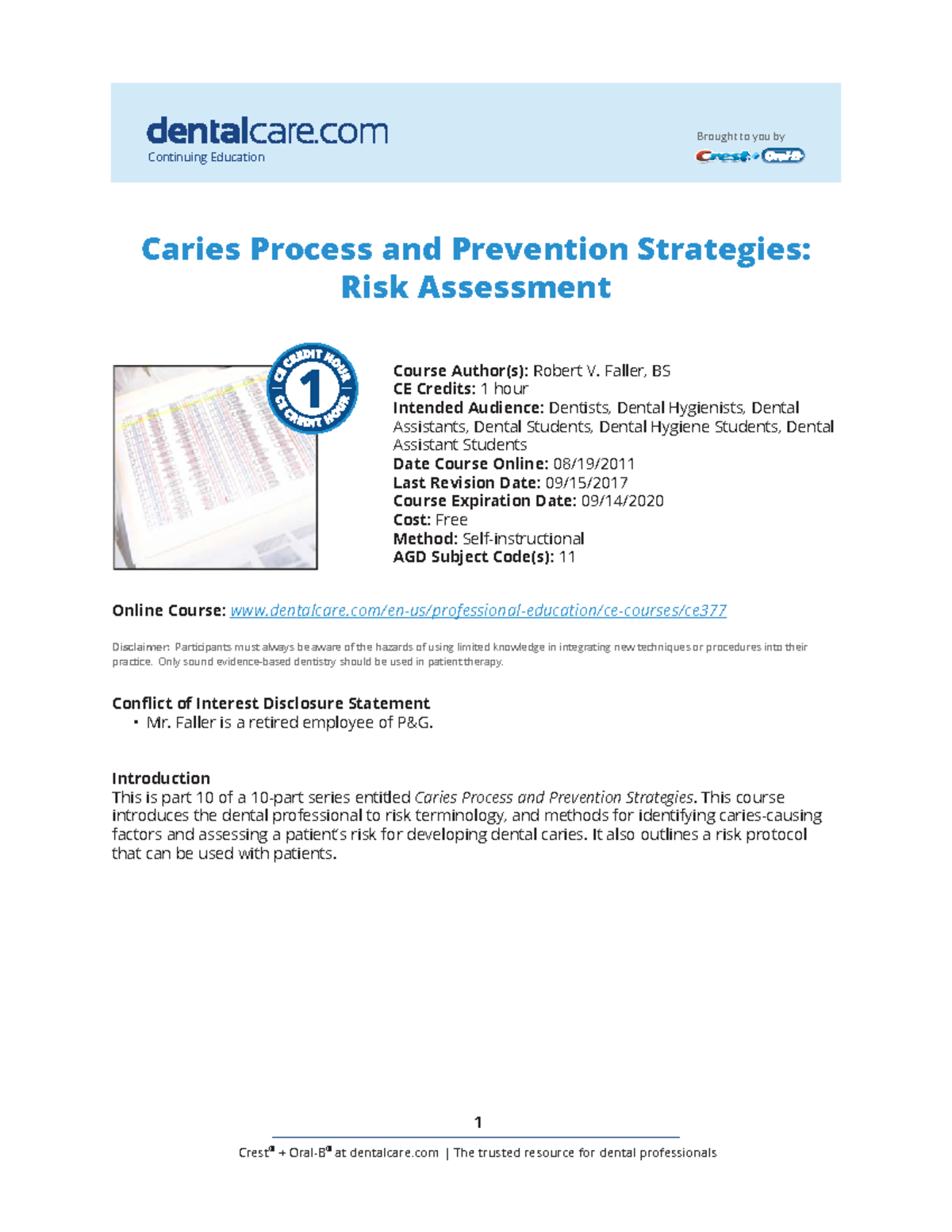 Ce377 - Caries Process: Risk Assessment & Prevention Strategies - Studocu
