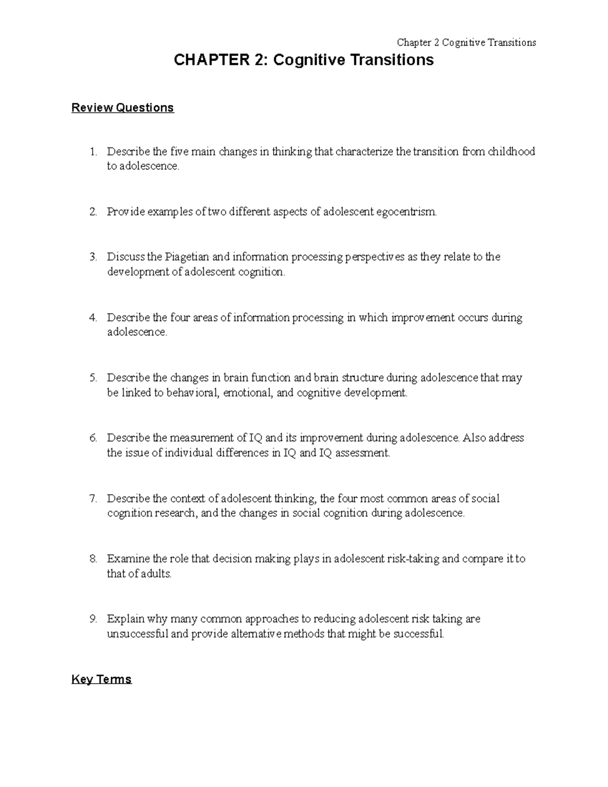 Cognitive Transitions: Chapter 2 Notes on Adolescent Development - Studocu