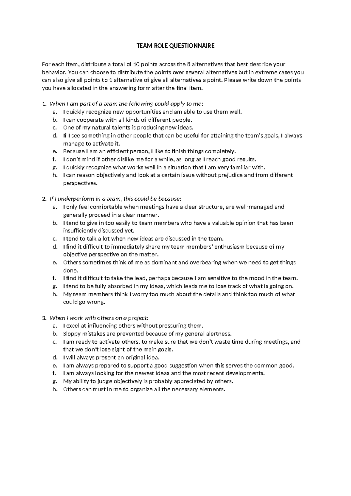 Team Role Questionnaire Analysis and Insights - Studeersnel