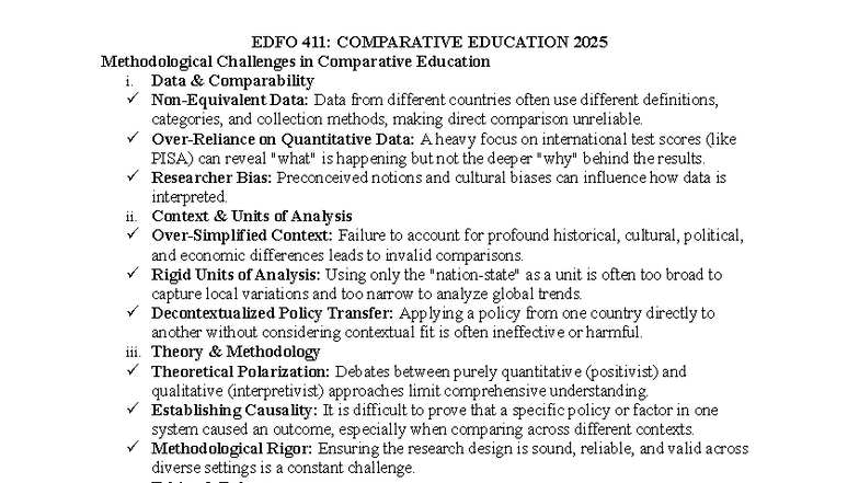 EDFO 411: Comparative Education Methodological Challenges & Insights ...