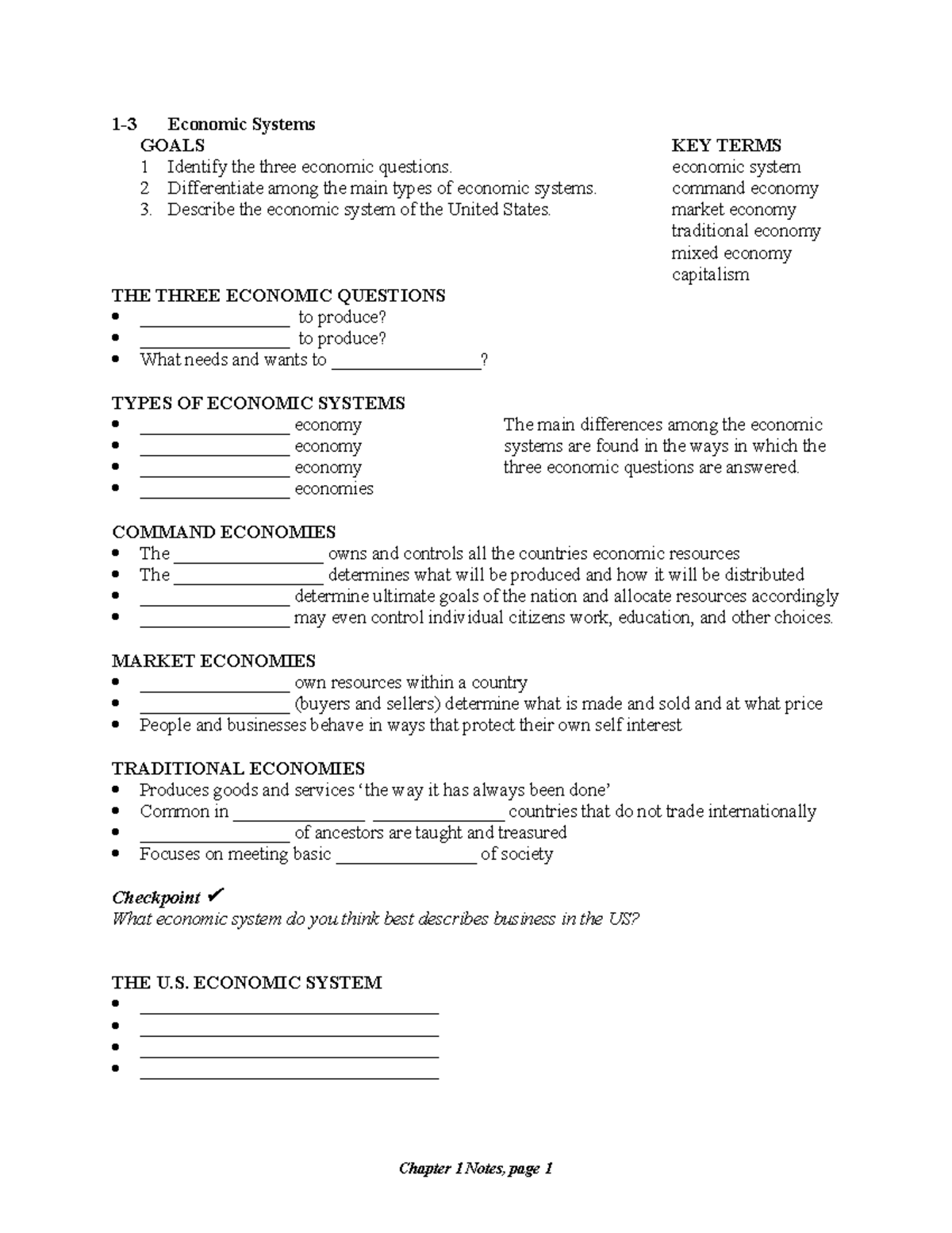 Economic Systems Guided Notes (1.3) - Key Concepts & Terms - Studocu