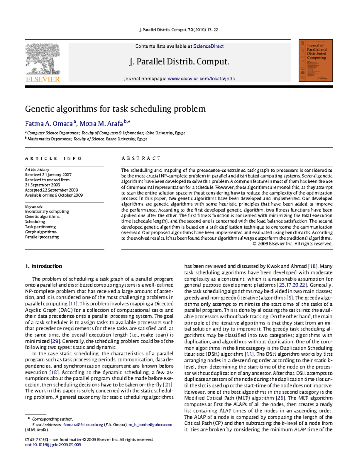 Genetic Algorithms for Task Scheduling in Parallel Computing (CS 101 ...