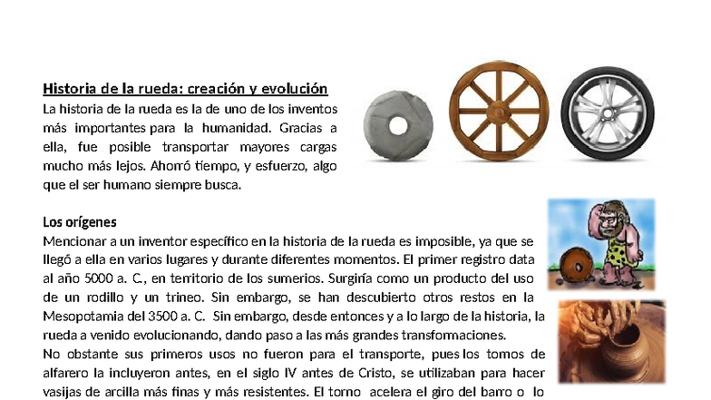 Historia de la Rueda: Creación y Evolución - Actividad y Línea de ...