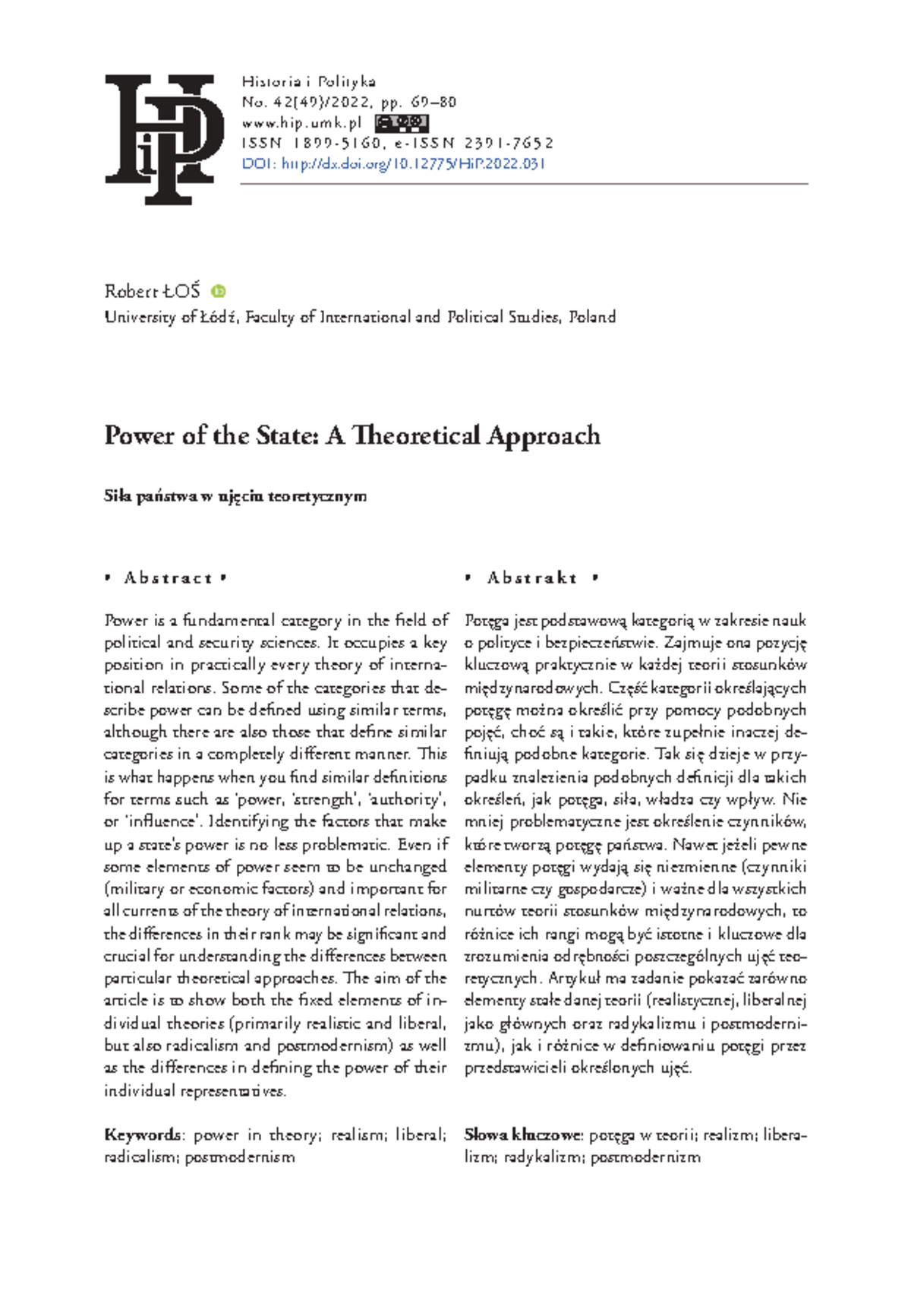 Power of the State: A Theoretical Approach in International Relations ...