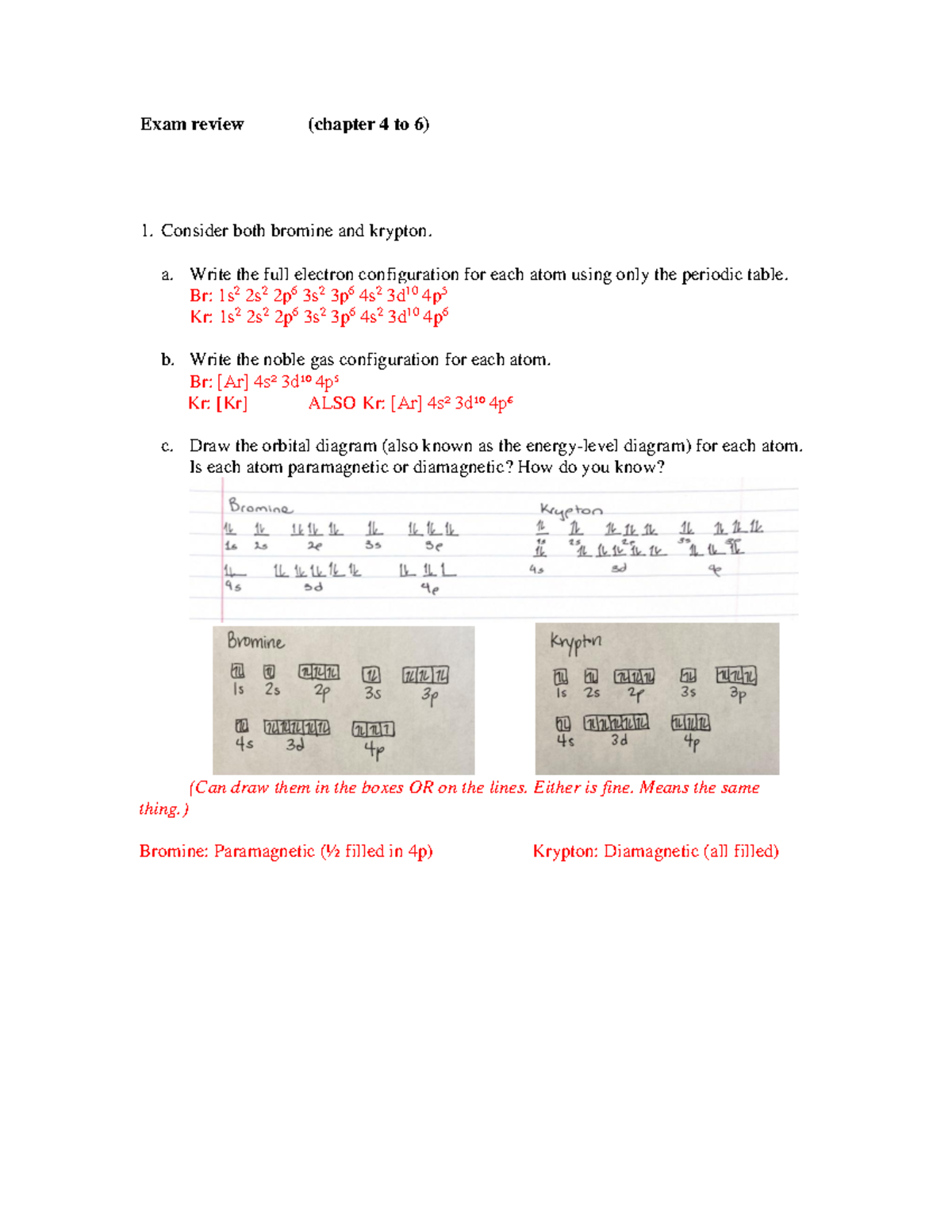 Chapters 4, 5, 6 Exam Review Key for Chemistry 101 - Studocu